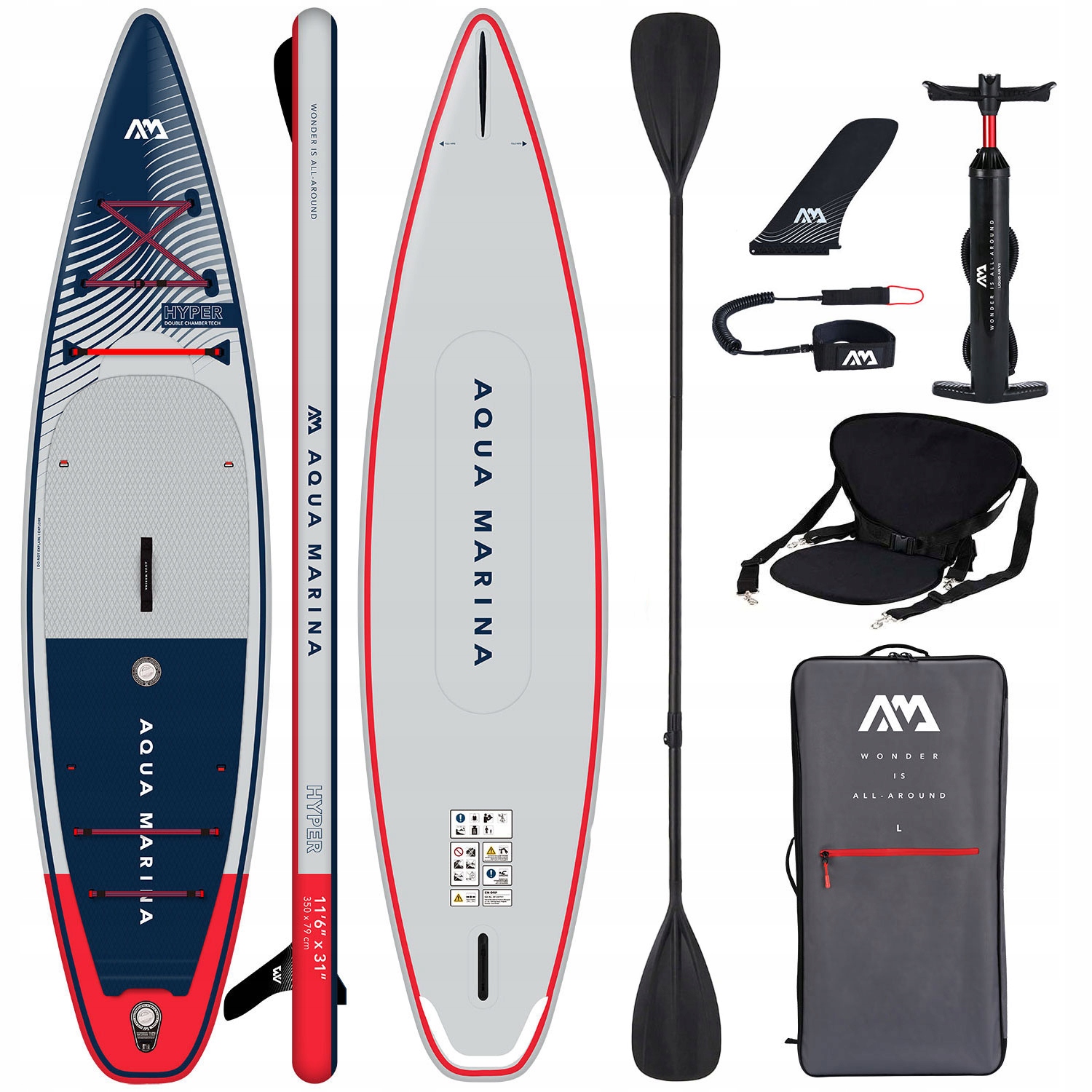 SUP sedátko Nafukovací Aqua Marina Hyper 11'6&quot; Navy Blue sedátko pádlo 2v1