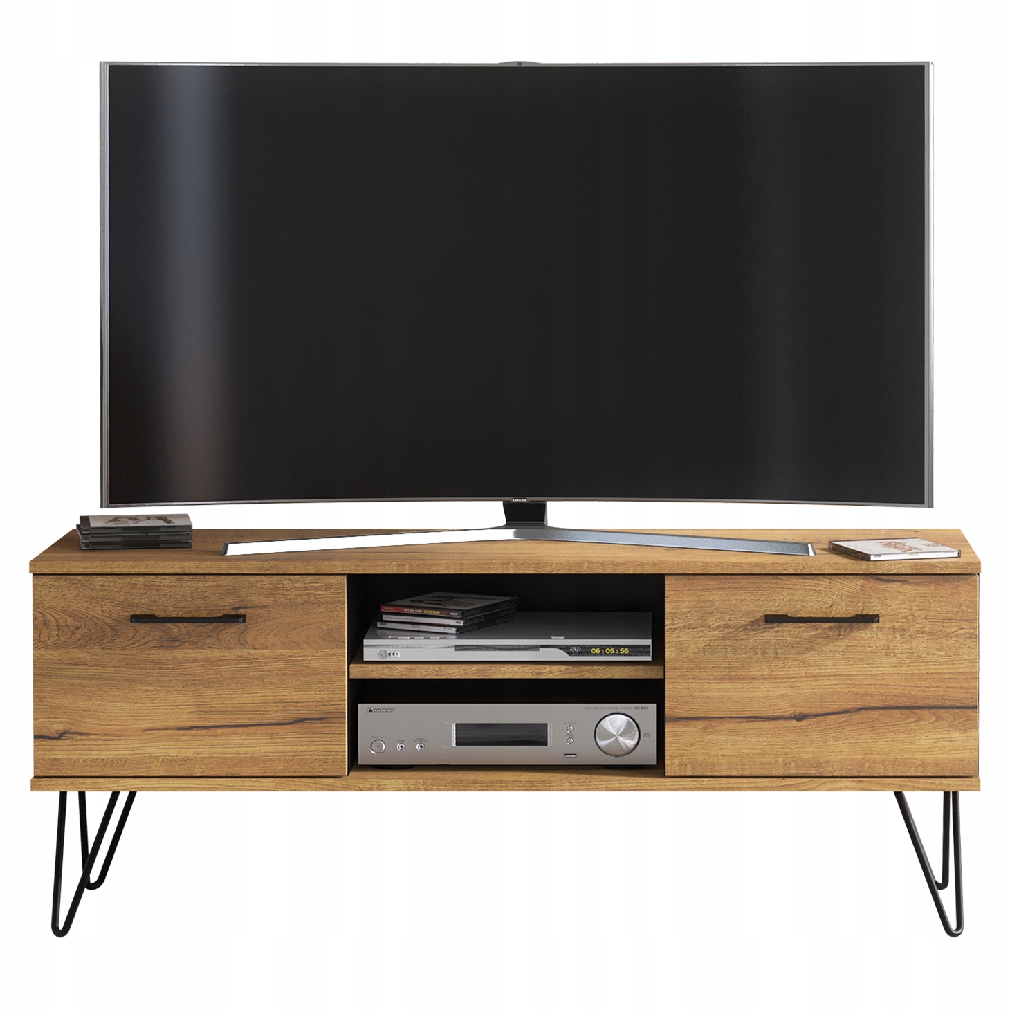 MAŁY STOLIK TV MAŁA SZAFKA RTV DO SALONU LOFT RETRO DĄB/CZARNY MAT LFT004