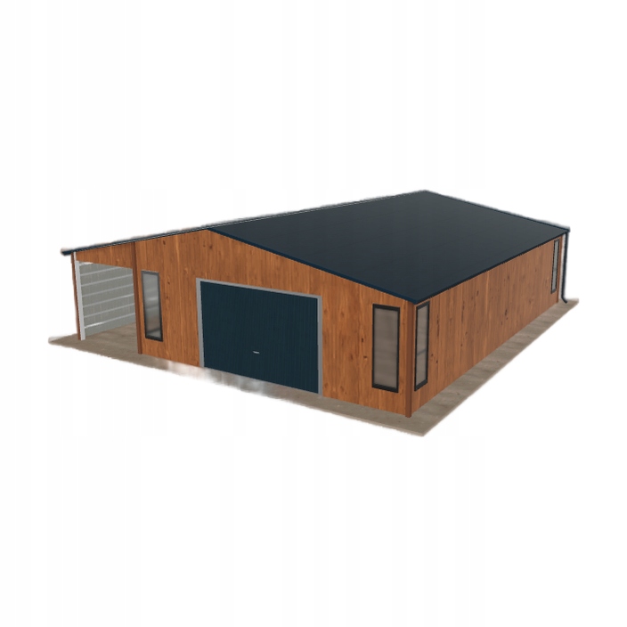 Plechová garáž 6.5 x 9.5 m s přístřeškem Zlatý dub