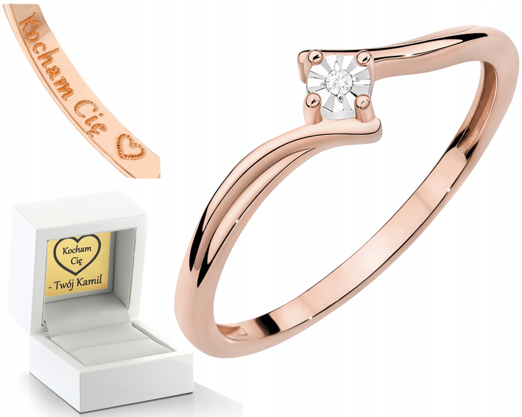 Růžové Zlato Prstýnek Diamant Dárek Zlato 585 14K