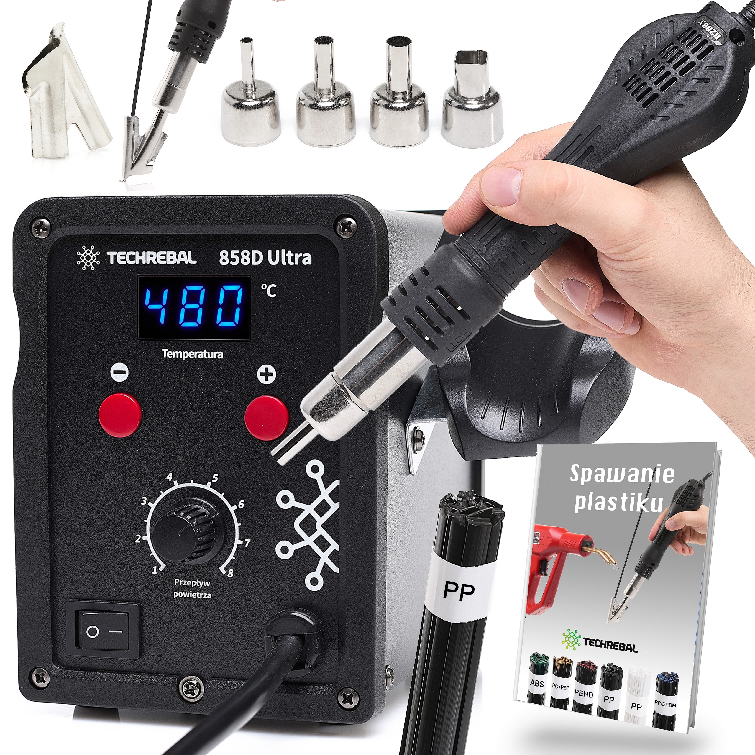Spawarka do Plastiku Techrebal 858D Ultra 750W spoiwo Pp Dysza But