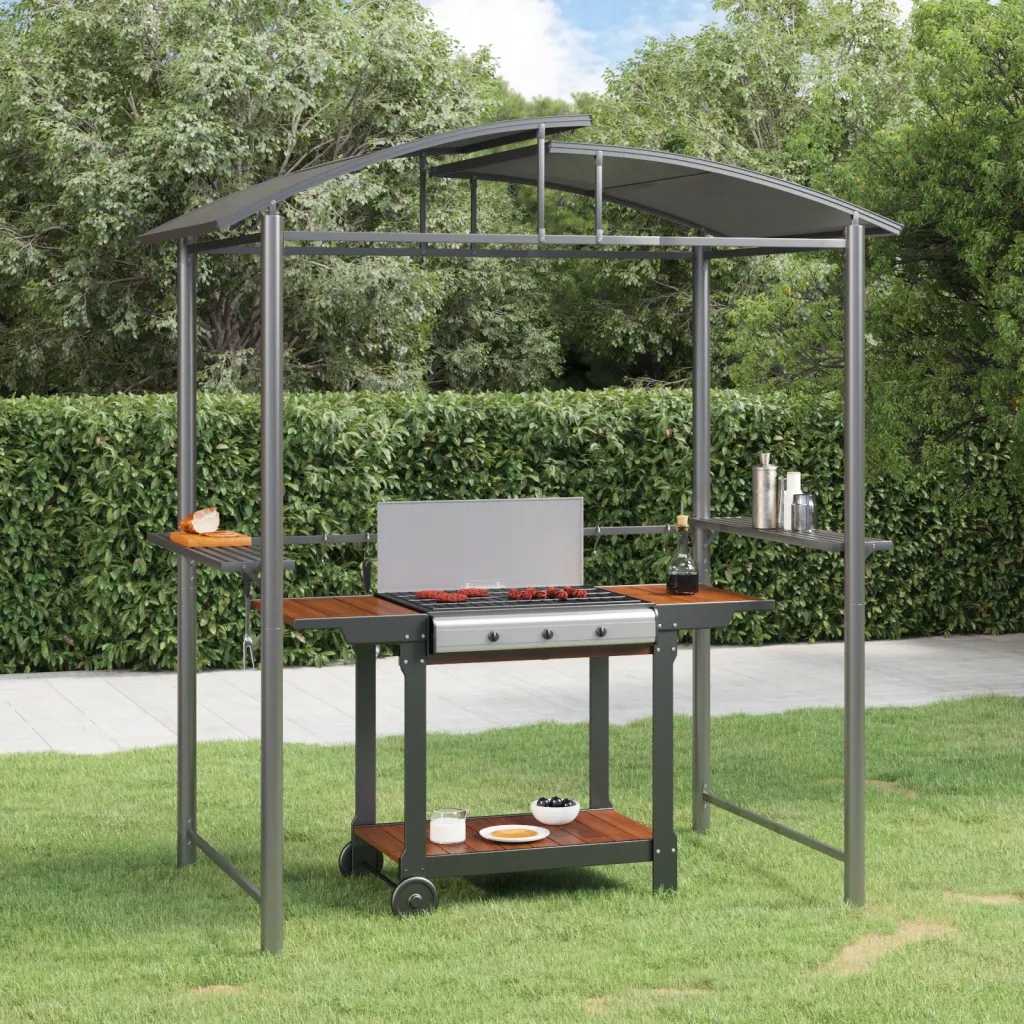 Bbq altán s bočními policemi antracitový 210x114x230 cm ocel Antracitová 36
