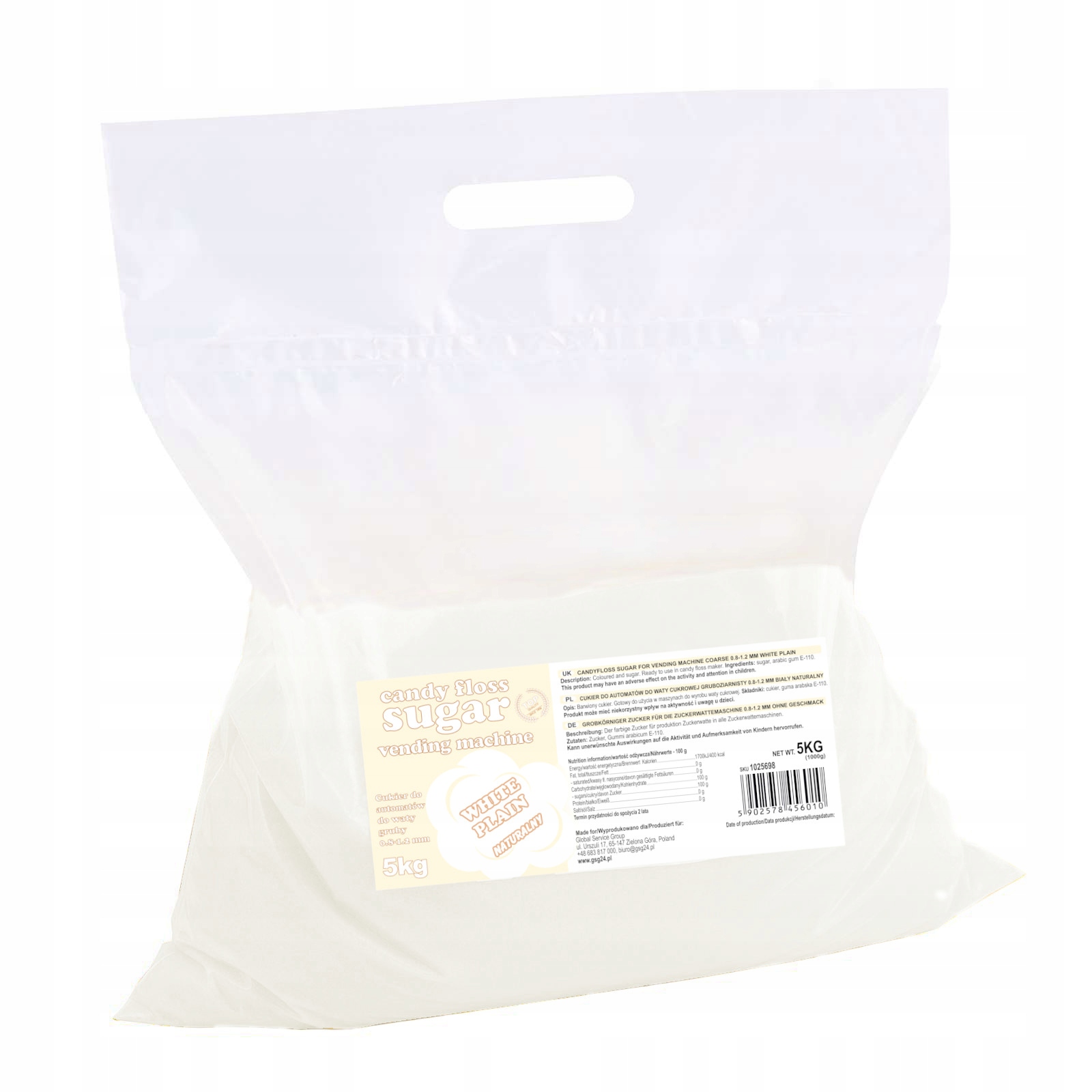 Levně Cukr do automatu na cukrovou vatu granulace 0.8-1.2 mm přírodní příchuť Bia