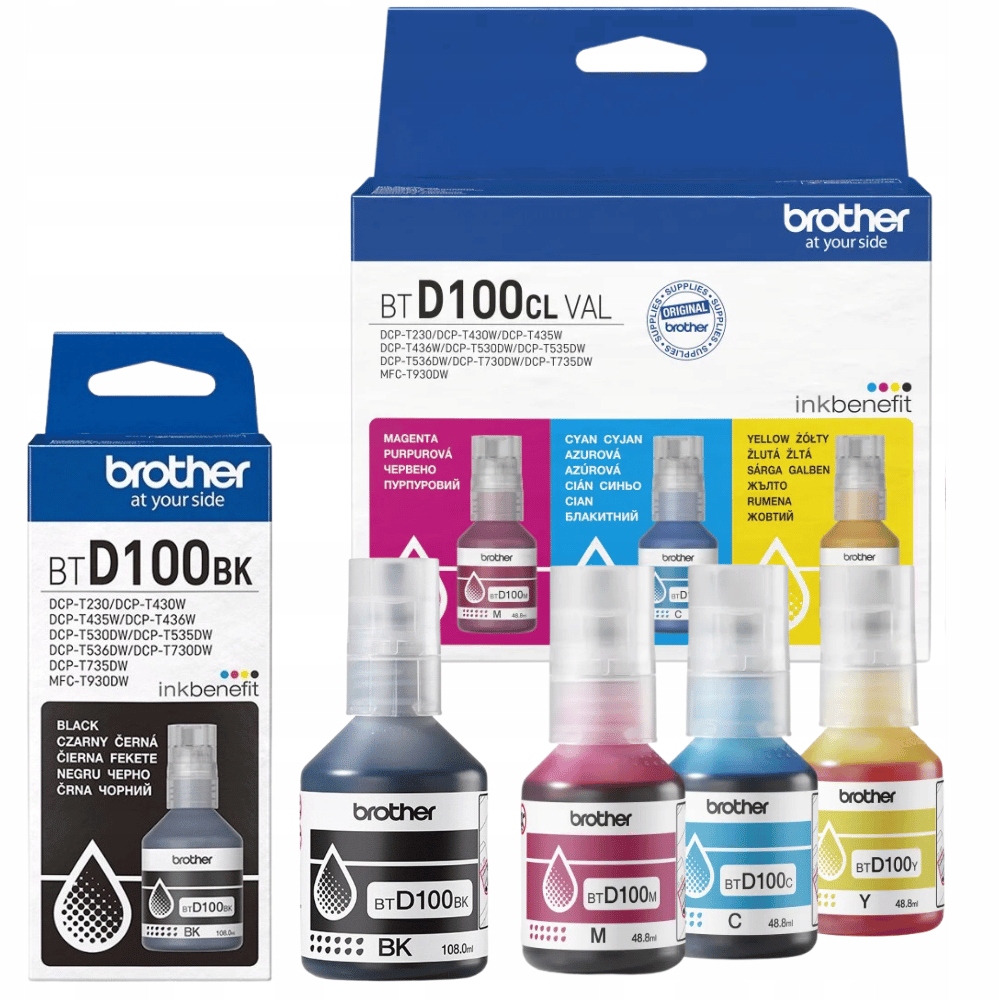 4x Nowy Tusz BTD100CLVAL BTD100BK Brother DCP-T230 DCP-T430W MFC-T930DW
