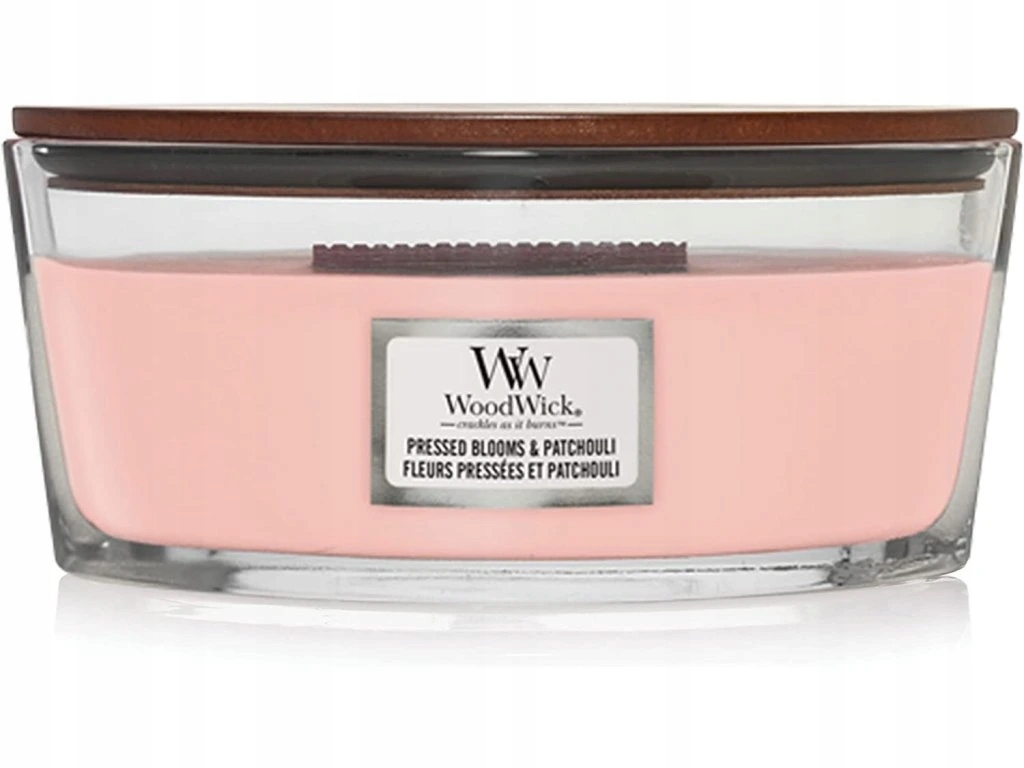 WoodWick svíčka s dřevěným knotem Elipsa Pressed Blooms & Patchouli 453,6 g