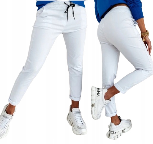 ELASTYCZNE SPODNIE DAMSKIE CYGARETKI GUMKA KOLORY S/M Stan (wysokość w pasie) średni