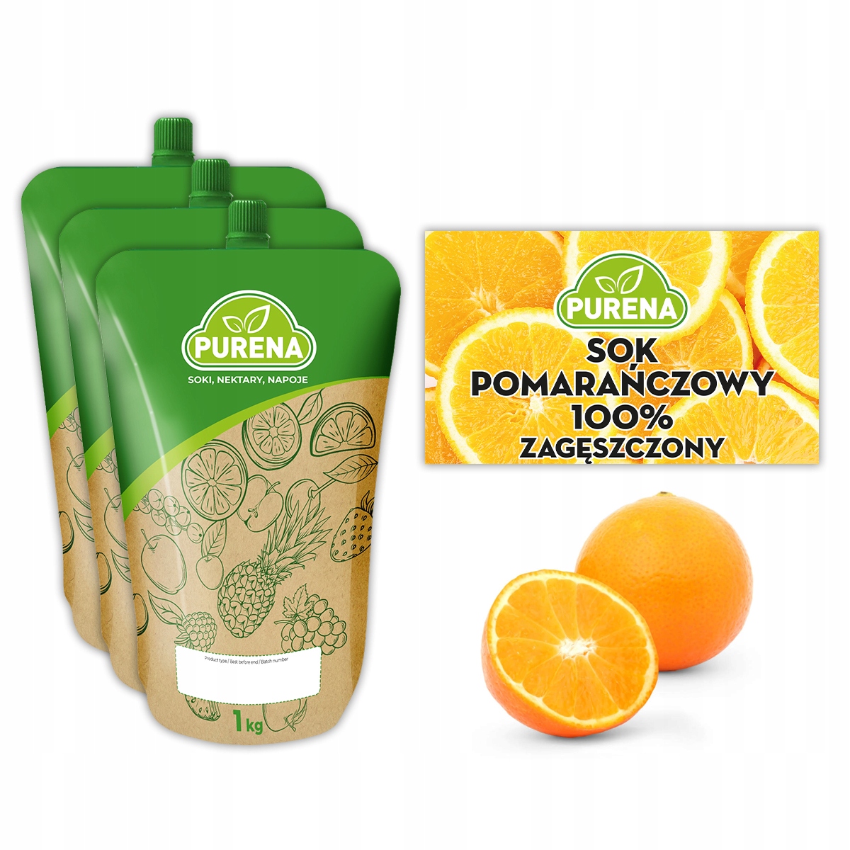 Sok pomarańczowy 100% zagęszczony koncentrat syrop Purena 3x1kg na 15l