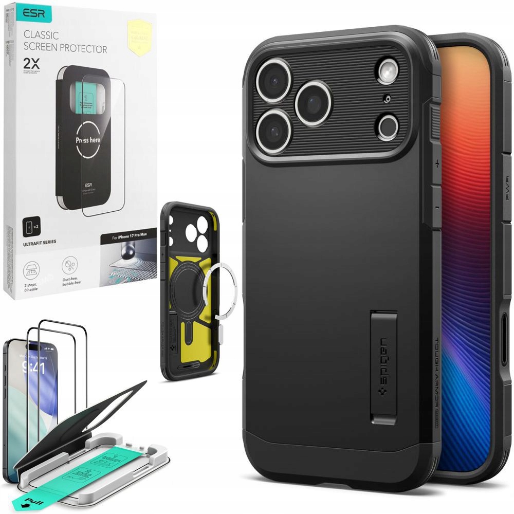 Pouzdro Spigen Tough Armor s MagSafe a 2x Esr Sklo pro iPhone 17 Pro Max