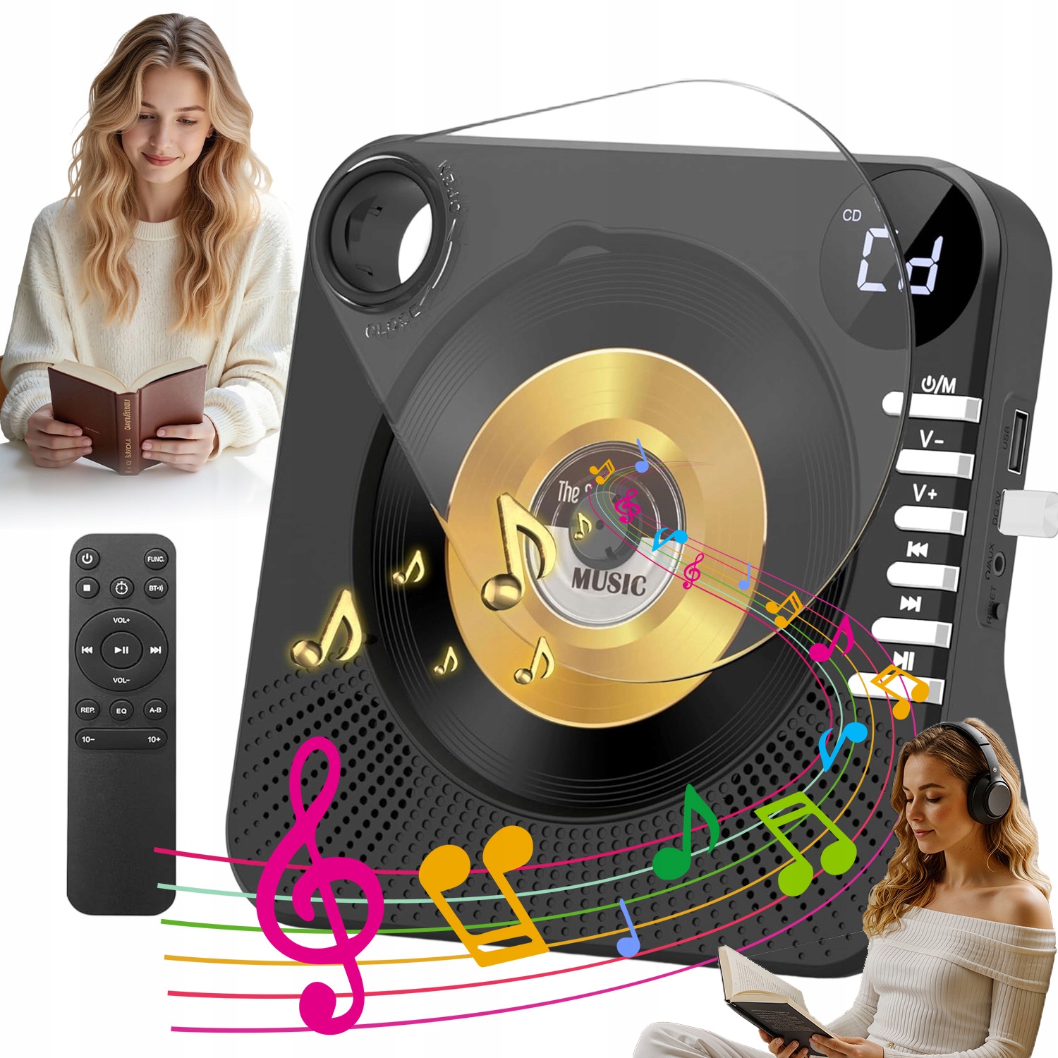 Bluetooth CD Přehrávač, Domácí Audio Boombox S Dálkovým Ovládáním