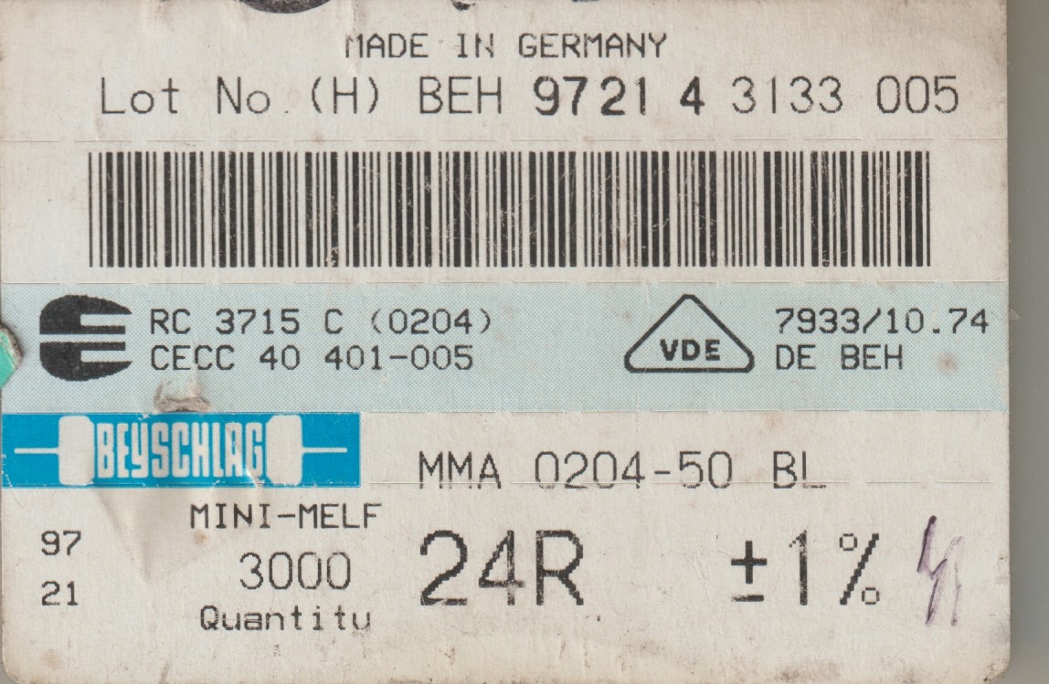 [100szt] 24R 1% 50ppm rezystor Smd minimelf MMA0204 Beyschlag low noise