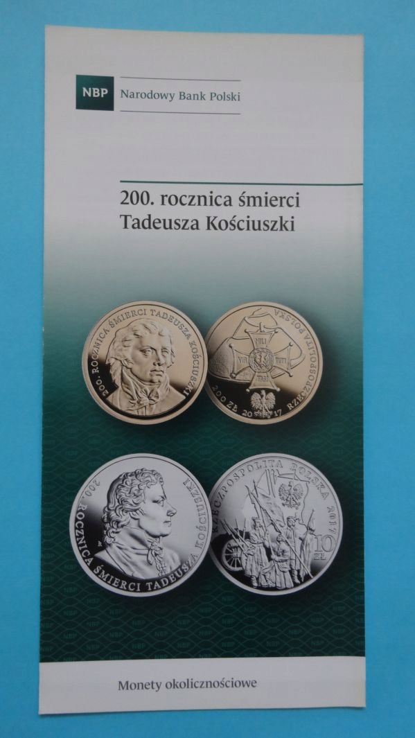 Folder 10 zł 2017,Tadeusz Kosciuszko,stan I