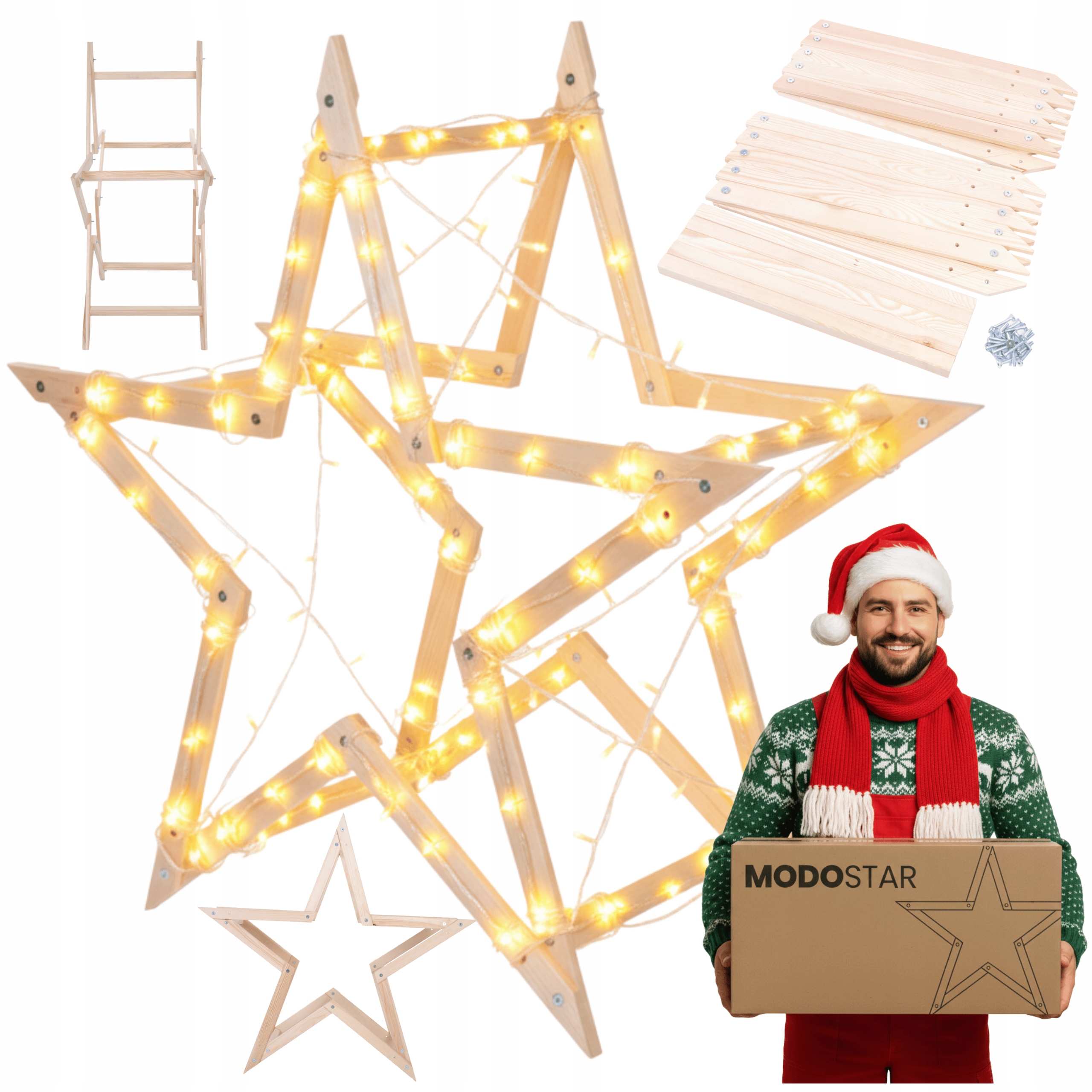 Vánoční hvězda 3D rychlá demontáž ModoStar 114 cm Impregnat dřevo