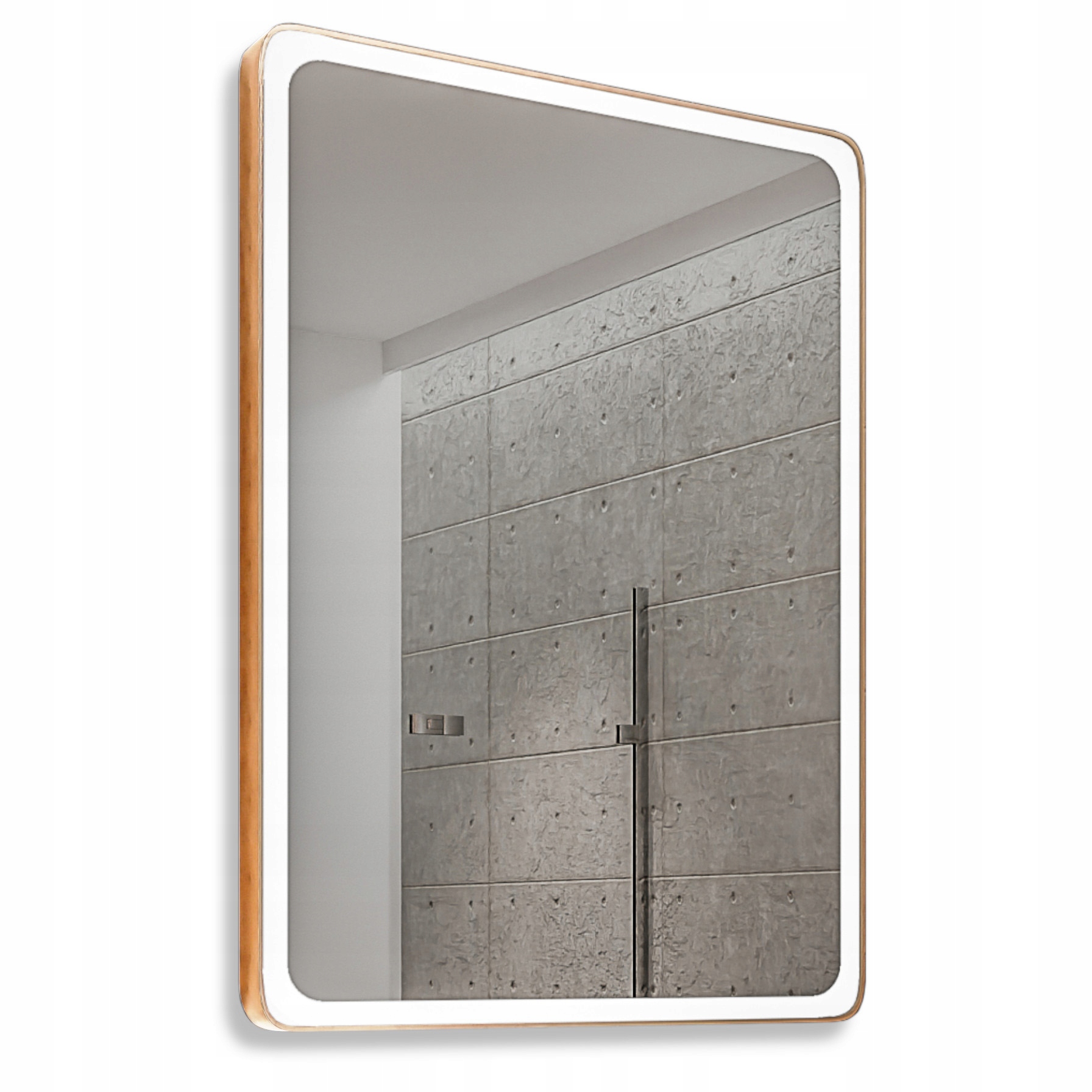 Obdĺžnikové Zrkadlo 80x140 Zlatá Kovová Rámová Podsvietená Loft Ozdobná