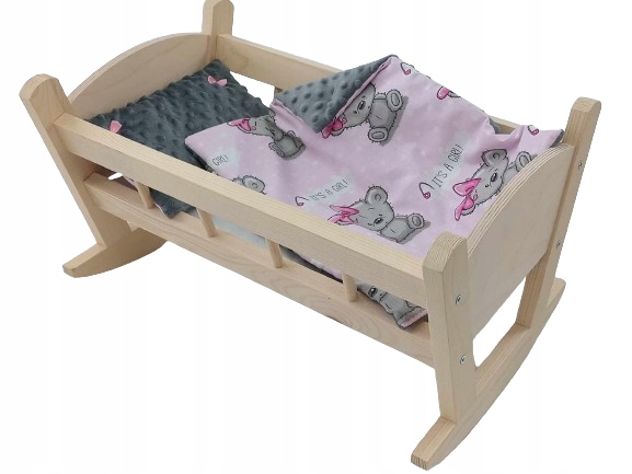 KOŁYSKA DLA LALEK DREWNIANA + POŚCIEL