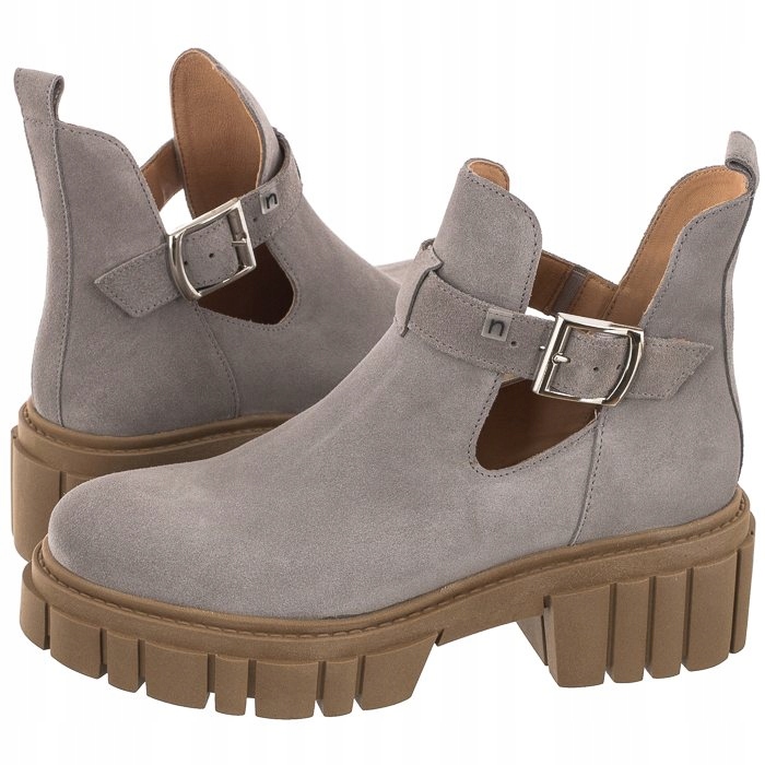 Buty Damskie Botki Skórzane Nessi Szare 22220