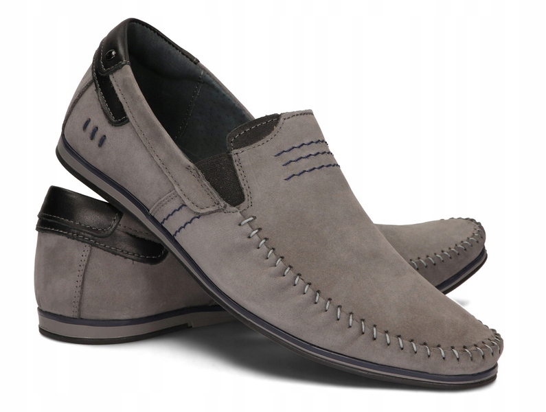 MOKASYNY BUTY MĘSKIE SKÓRA CASUAL 876 SZARY 43