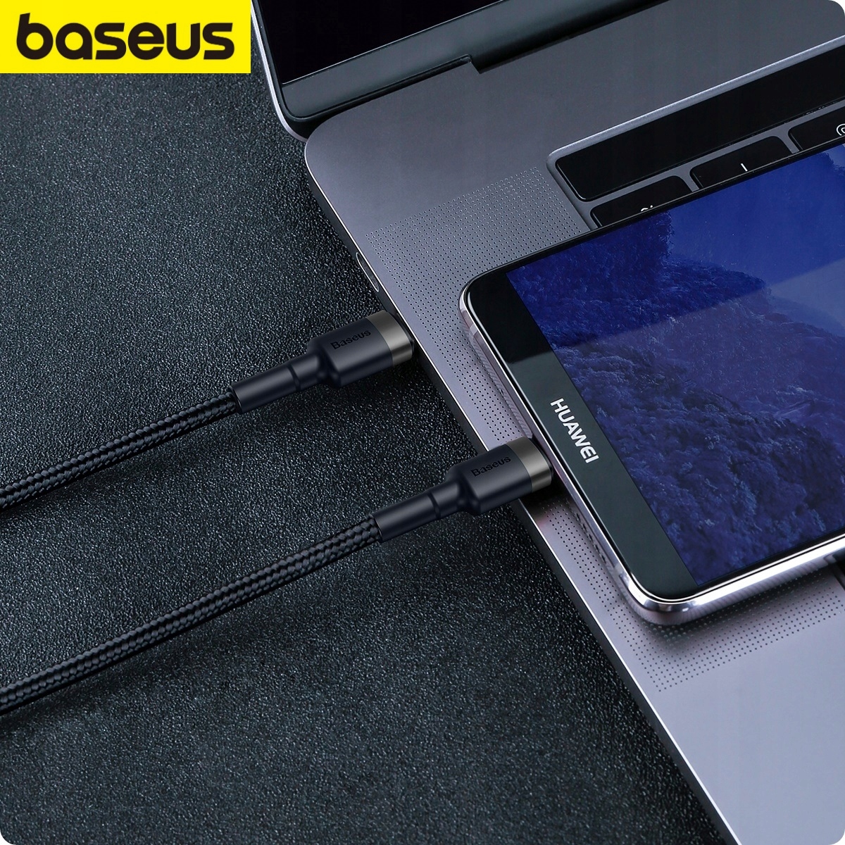 BASEUS MOCNY KABEL USB-C SZYBKIE ŁADOWANIE TYP-C OPLOT NYLON QC 3.0 2M Kolor czarny