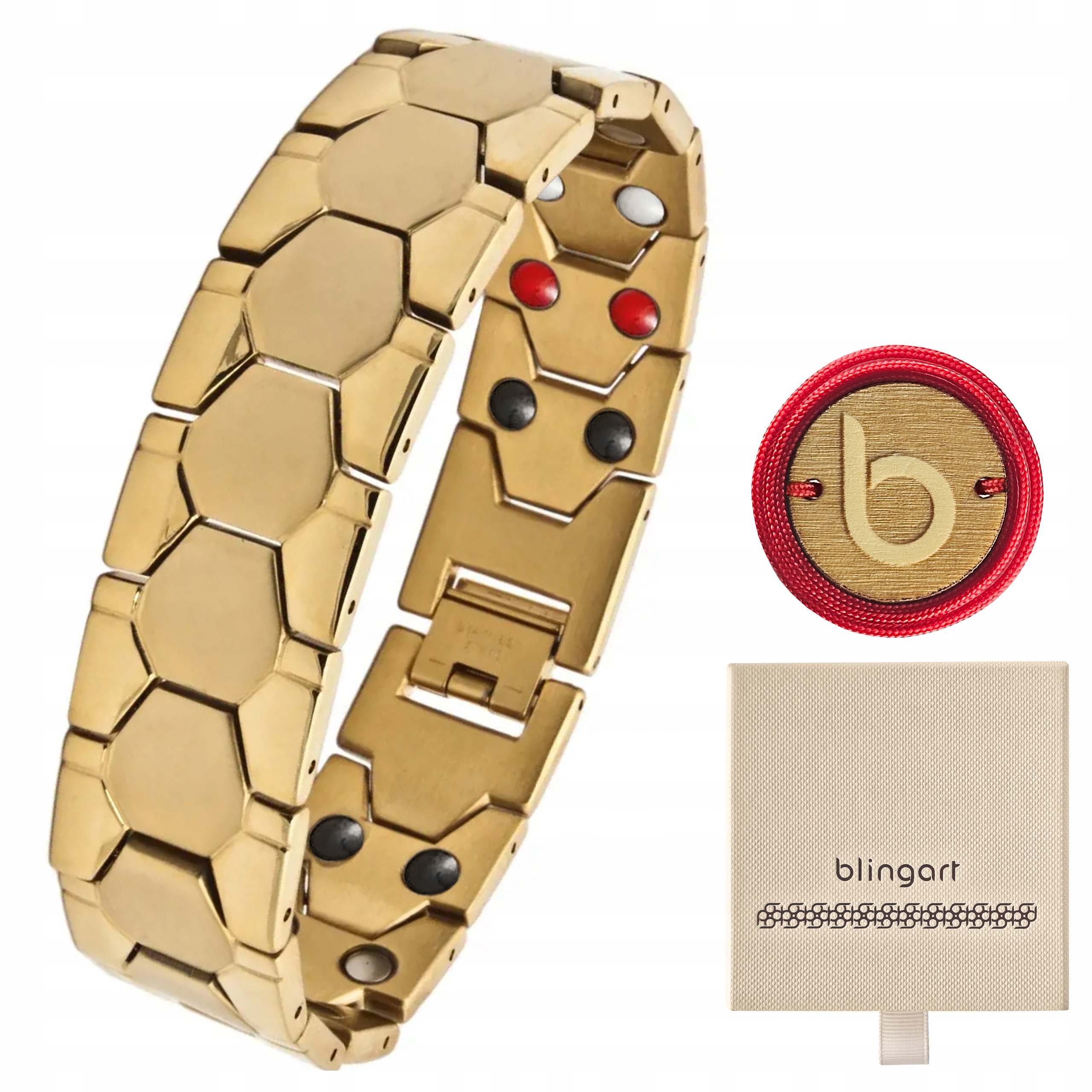 Pánský magnetický náramek, chirurgická ocel , pozlacený, široký, Blingart