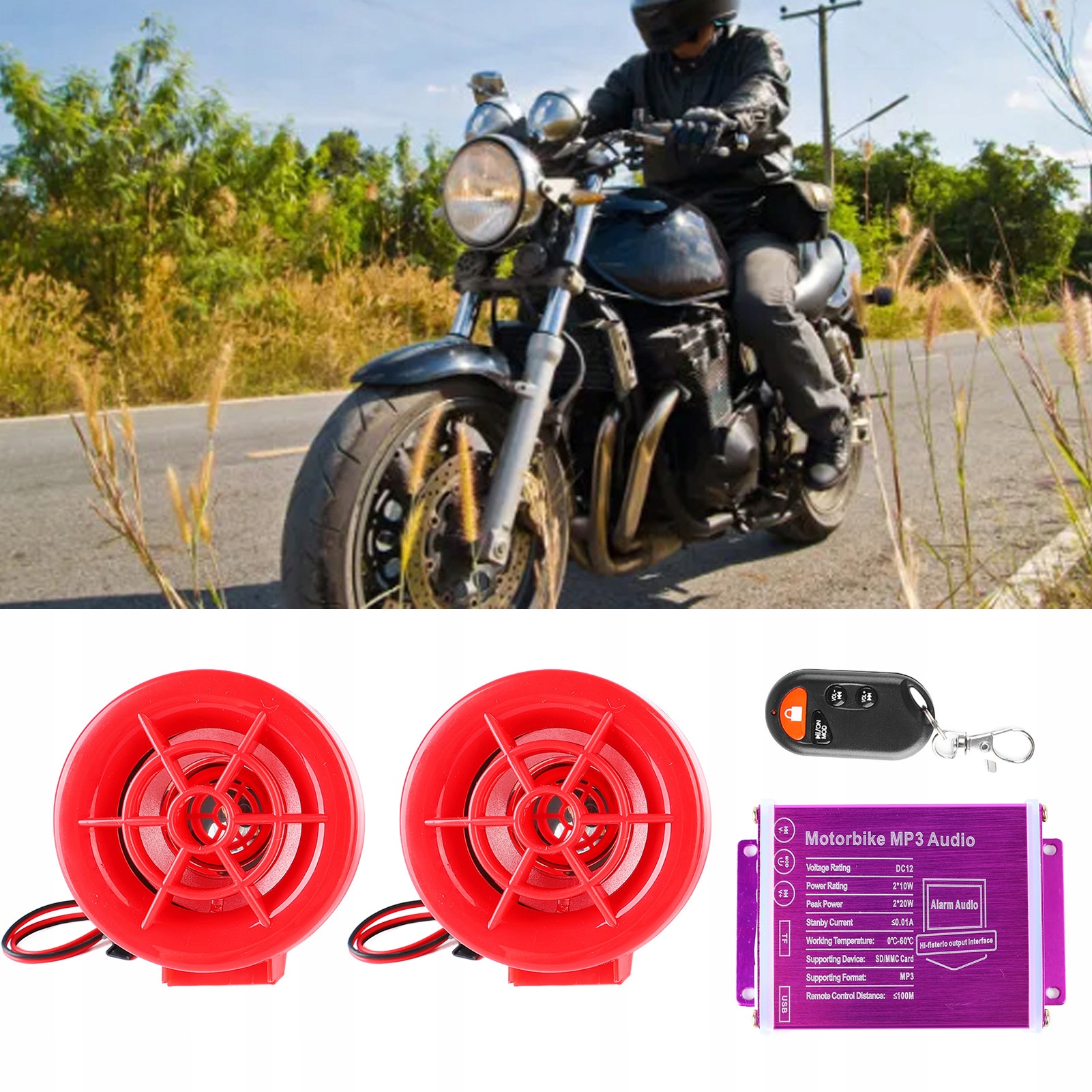 GŁOŚNIK PRZECIWKRADZIEŻOWY MOTOCYKLA RADIO ODTWARZACZ MP3 WODOODPORNE Producent bez marki