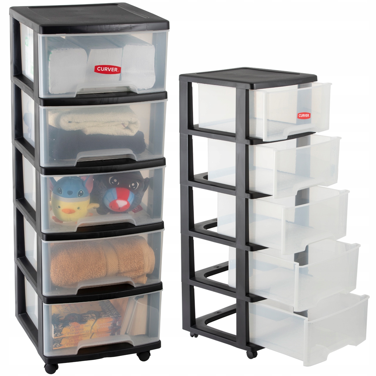 REGAŁ KOMODA TRANSPARENTNY NA KÓŁKACH CURVER 5X20L