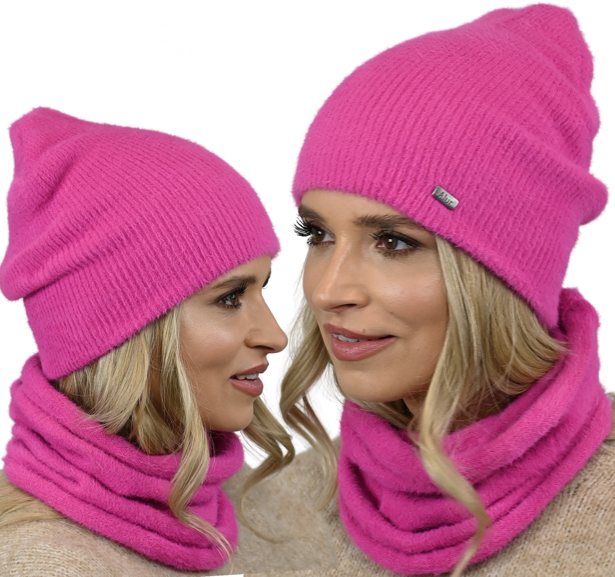 

Modny Komplet z Alpaki Czapka Komin Fuksja AL2