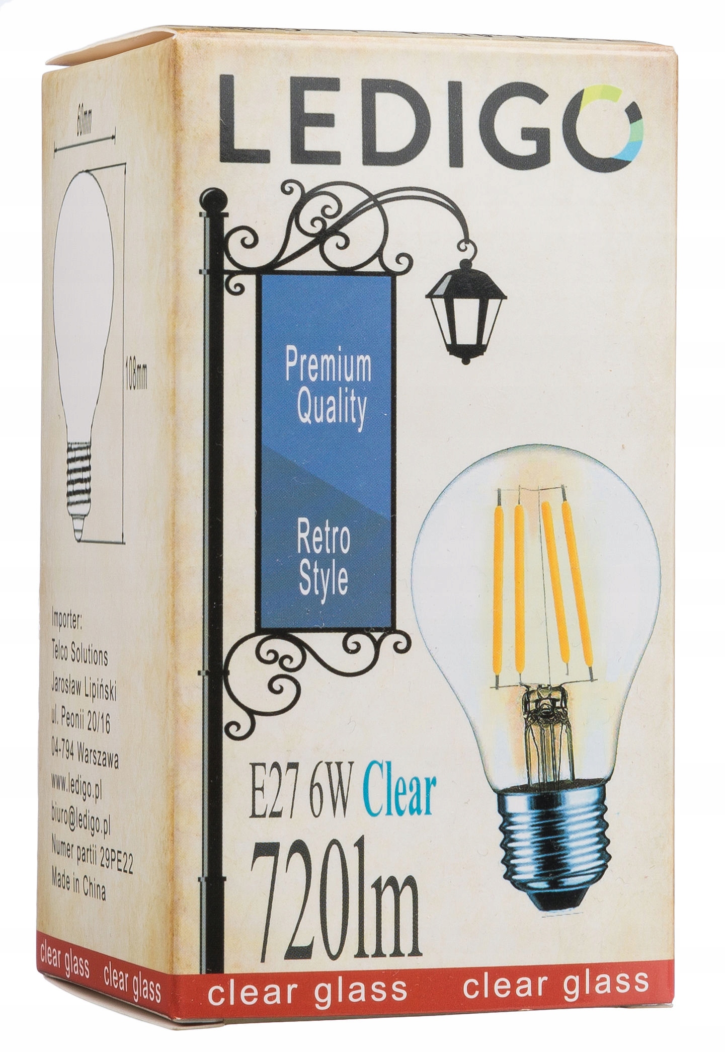 Żarówka LED E27 A60 6W Vintage Retro Ciepła EAN (GTIN) 5908275927044