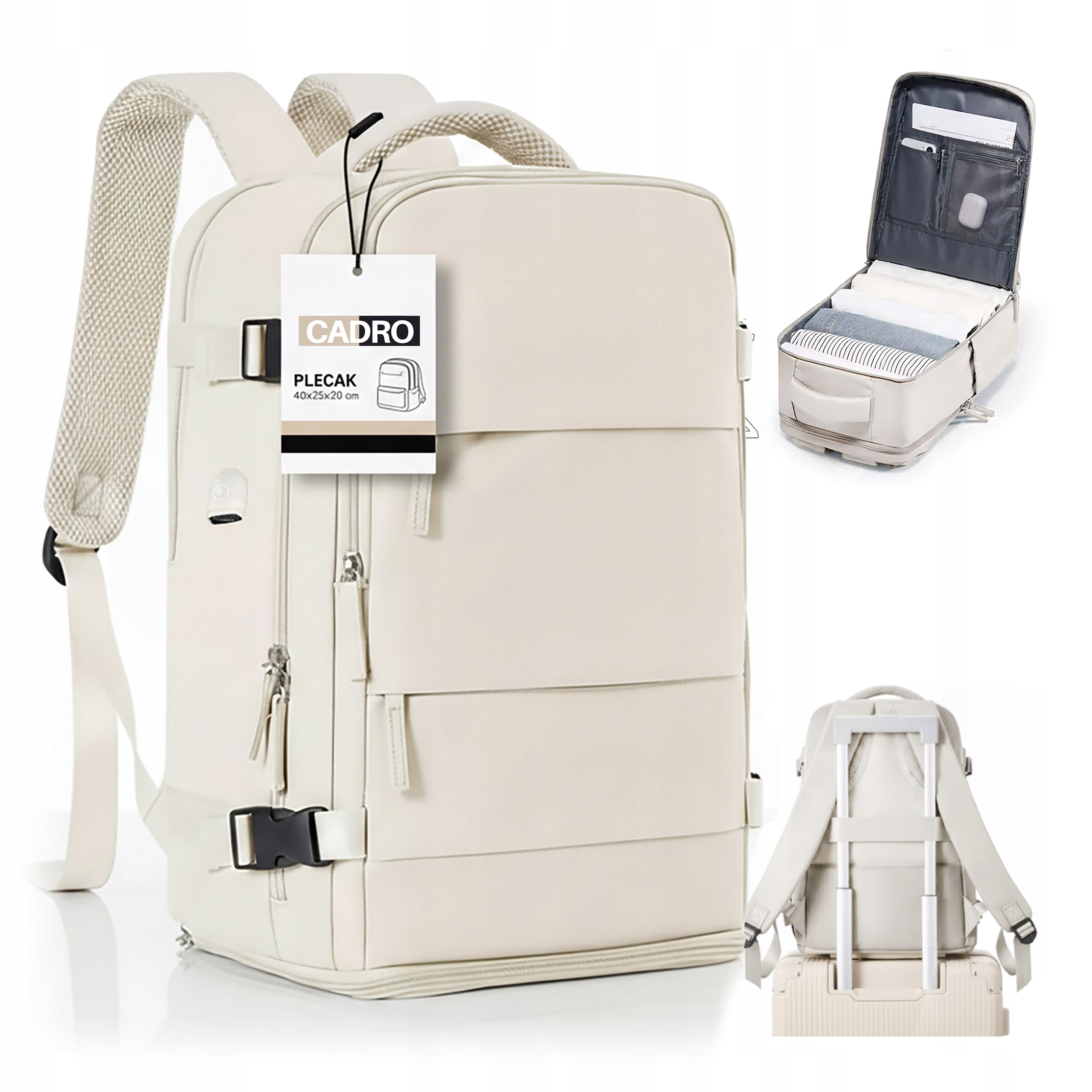 Plecak do samolotu 40x20x25 wizzair ryanair bagaż podręczny kabinowy beżowy