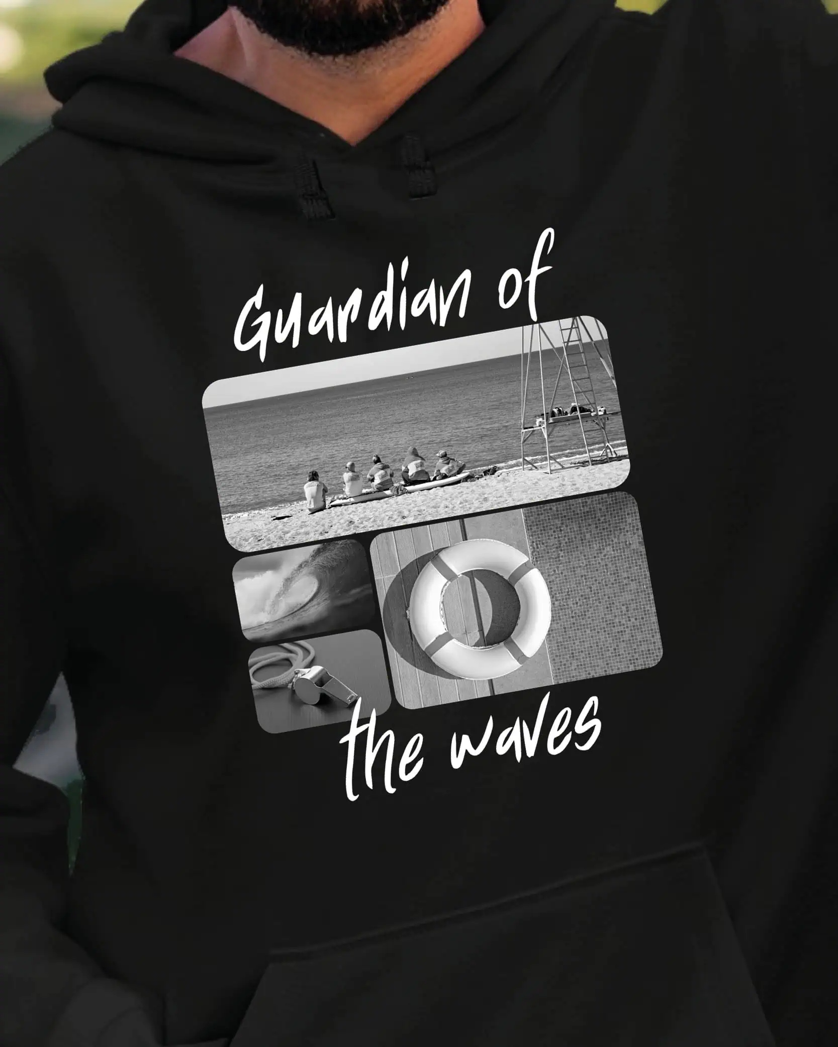 Mikina s kapucí Dárek pro záchranáře Umělecká koláž Černá XL