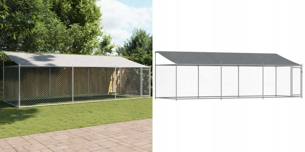Šedá, Klec pro psa, ocel, 6x2x2 m, se střechou a dveřmi