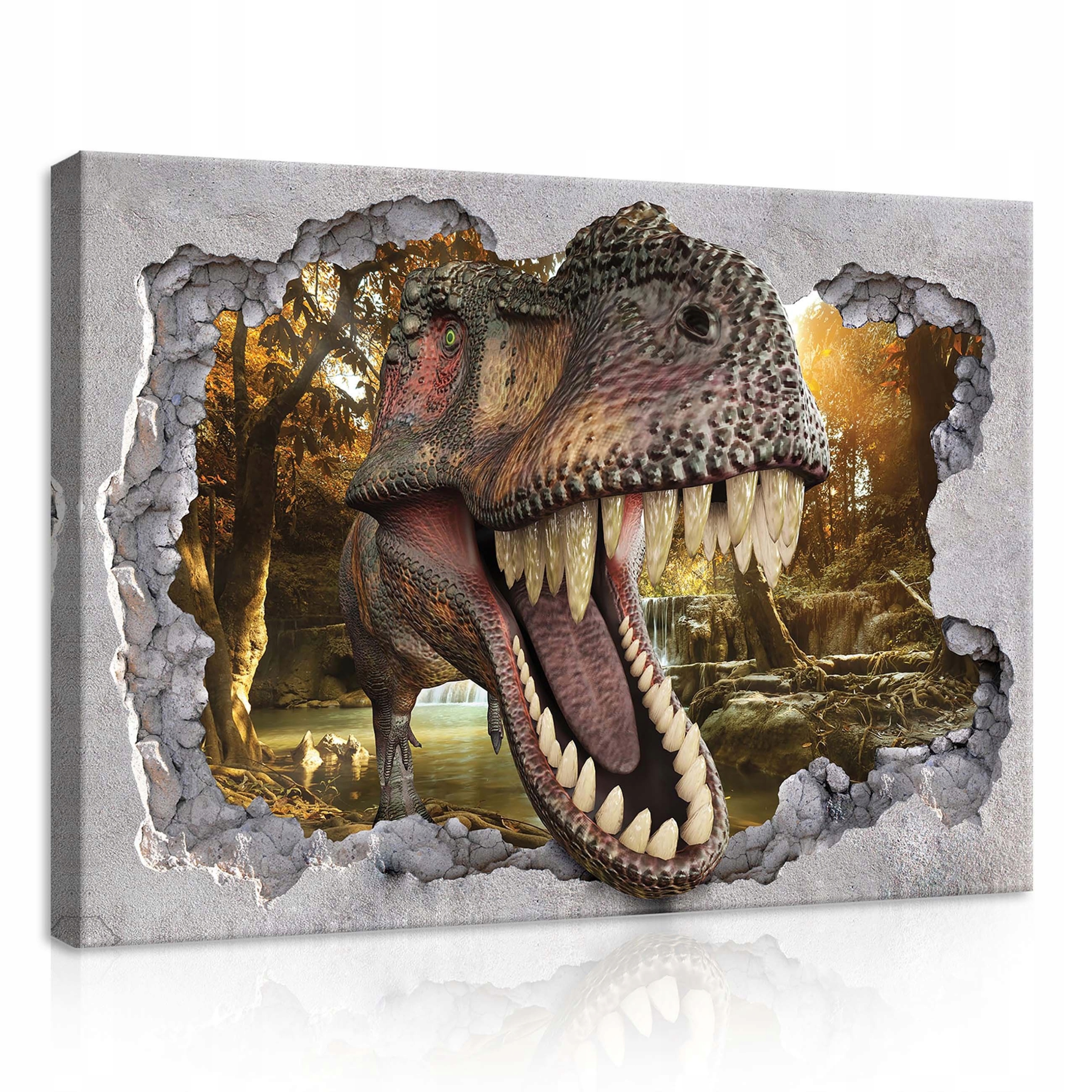 Obraz 70x50 Dinosaurus T-Rex stěna les světlo 3D realismus dobrodružství