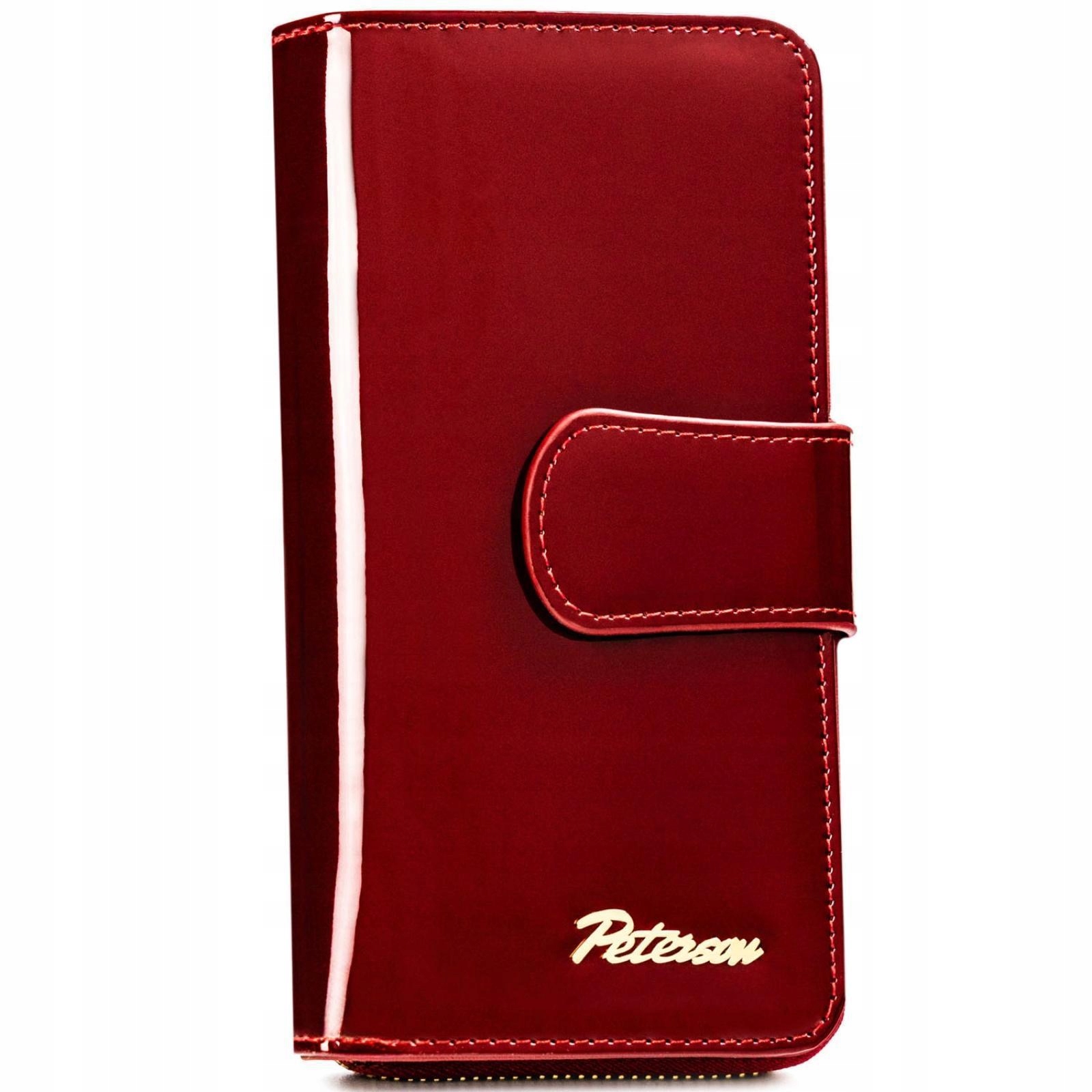 Peterson Portfel skórzany lakierowany damski na zatrzask pionowy czerwony