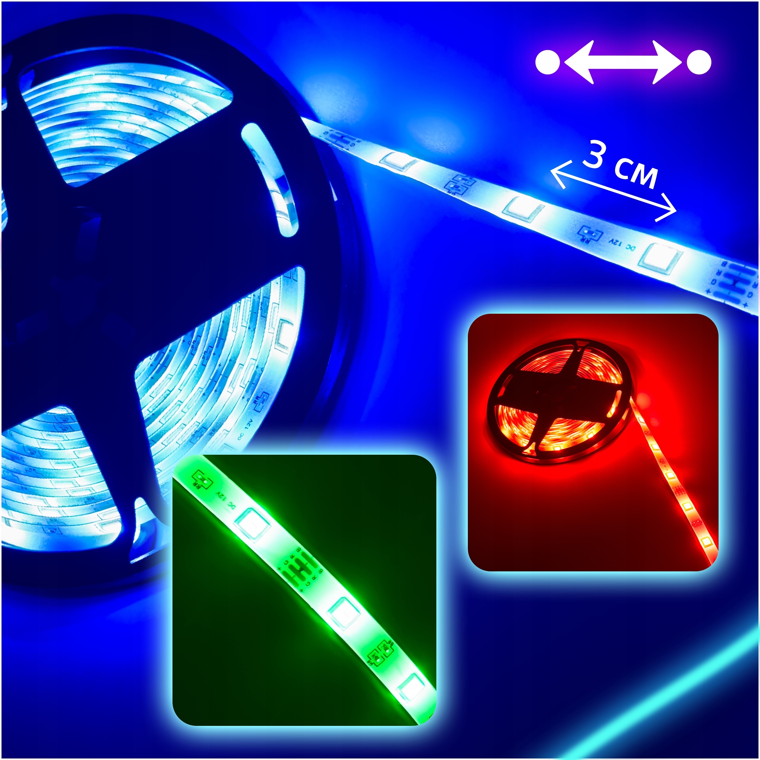TAŚMA LED RGB KOLOROWA 5M BLUETOOTH PASEK STEROWANIE APLIKACJĄ PILOT LEDY Napięcie (V) 12V DC