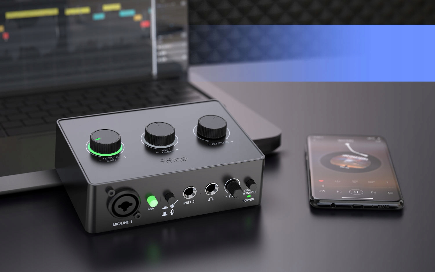 FIFINE AMPLI1 MIKSER STUDYJNY INTERFEJS AUDIO XLR PHANTHOM +48V USB-C Model AMPLI1