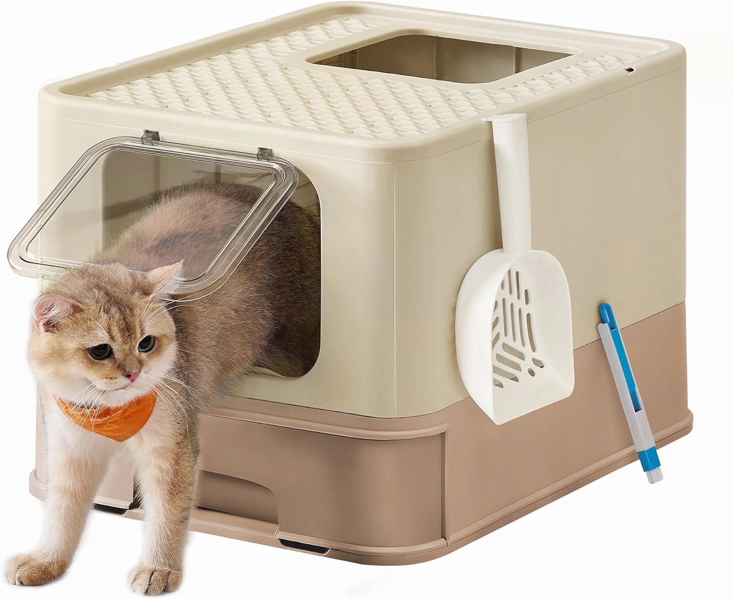 Levně Mb Songmics krytá kočičí toaleta 42,6 cm x 54,4 cm x 37,8 cm béžová