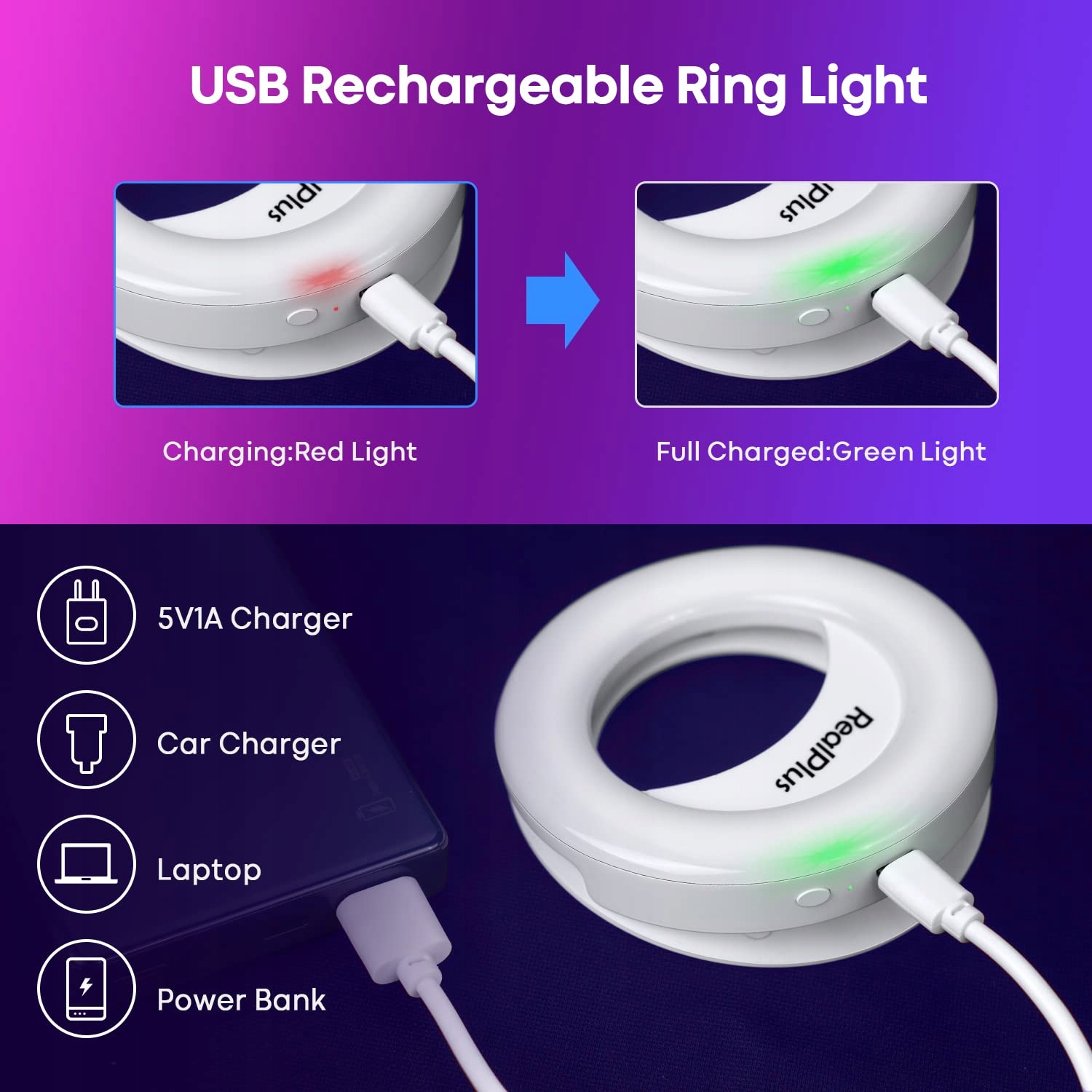 REALPLUS Przenośne Ringlicht Do Telefonu 3 Tryby 12 RGB Dla Kobiet — miniatura 4