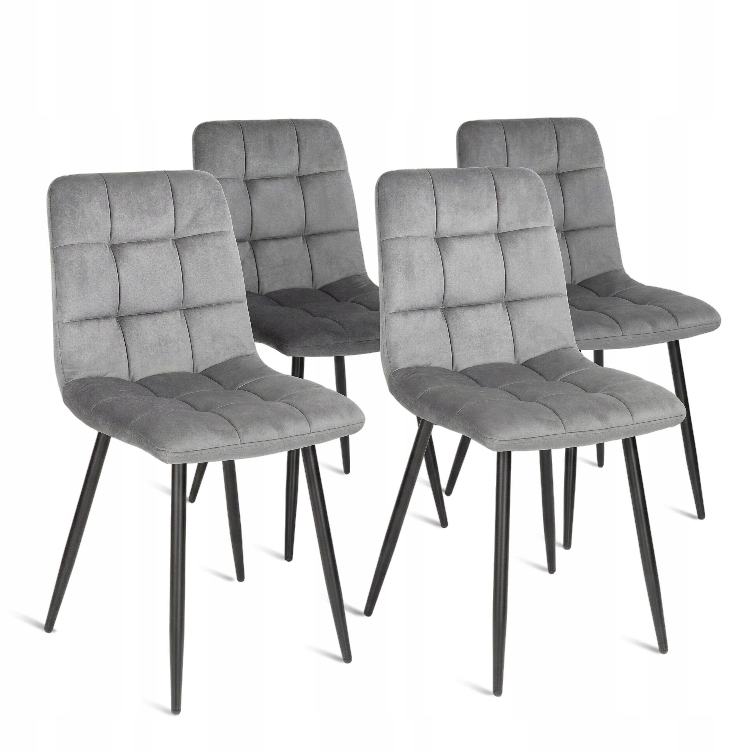 Krzesło welurowe Szare 4 szt. tapicerowane do jadalni salonu kuchni