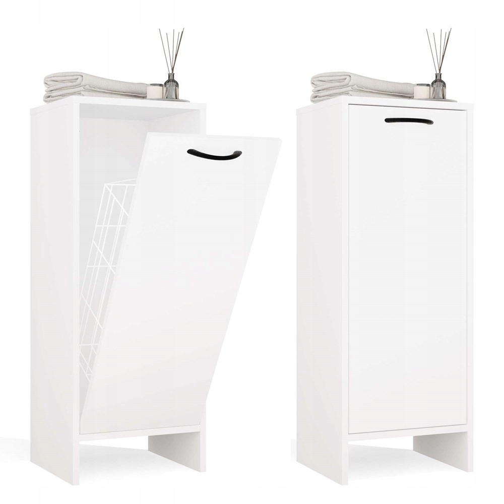 Koupelnová skříňka Nina 1K Bílá 1 koš na prádlo Regál Sloupek do koupelny