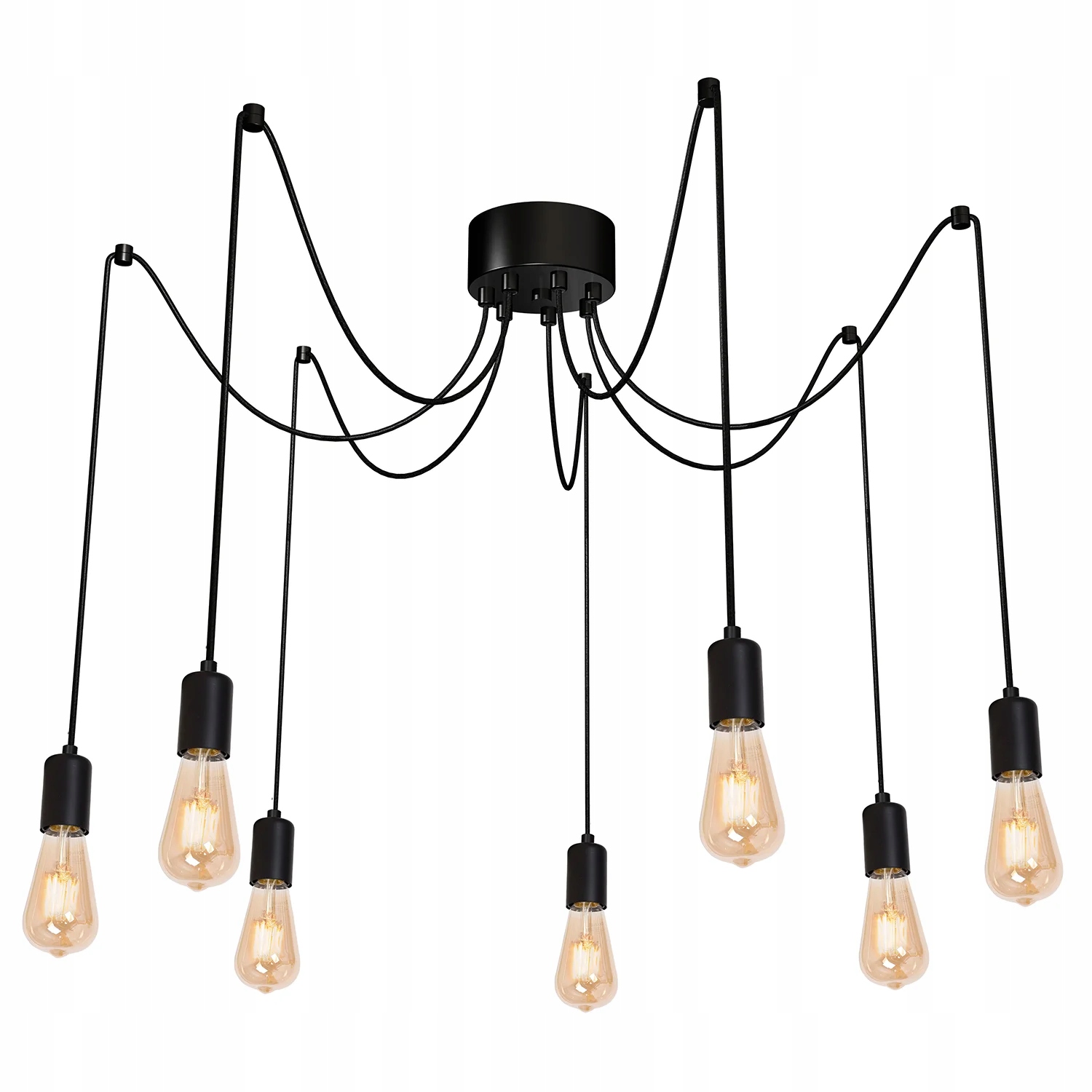 Závesná loftová lampa čierna s nastaviteľným pavúkom 7 bodov E27 Luminex