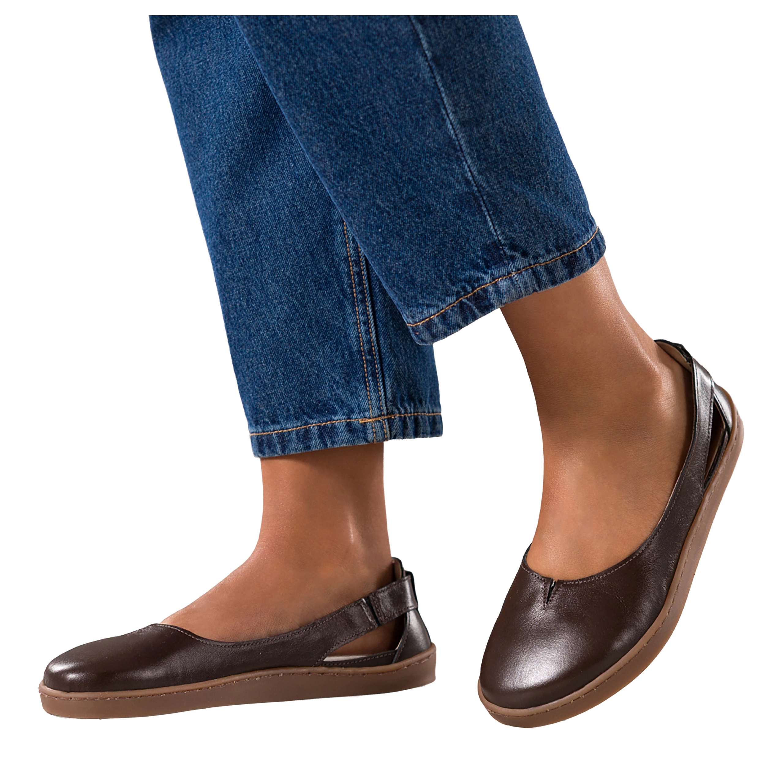 Baleríny Čokoládové Kožené Dámské Barefoot Široké Elastické vel. 38