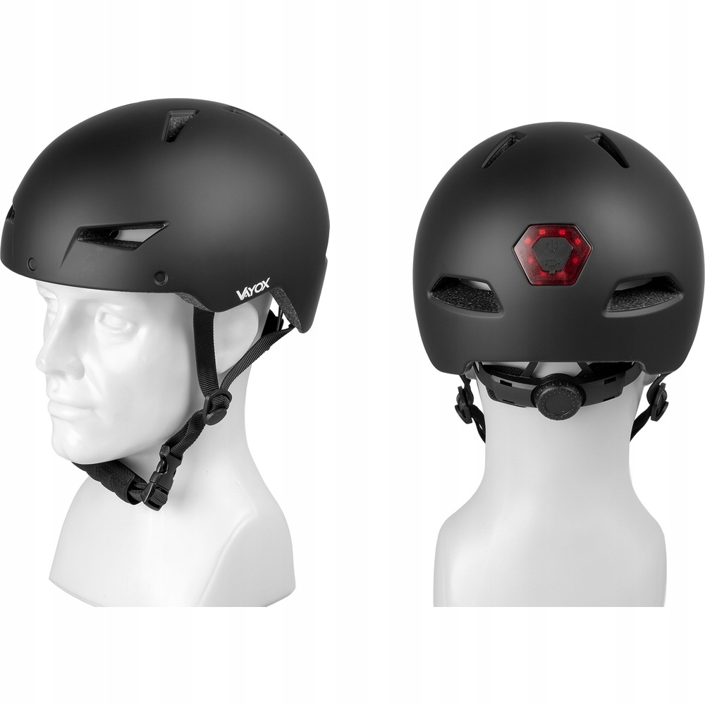 Kask rowerowy Vayox Street VA0423BMM Czarny Miejski z lampką (rozmiar M)