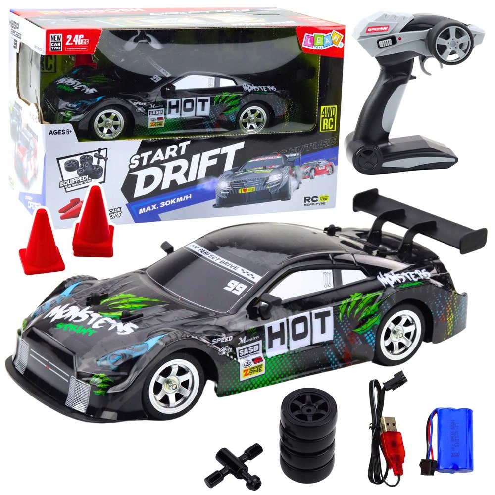 Samochód Wyścigowy Auto Do Driftu Rc Czarno Zielone 30km/h