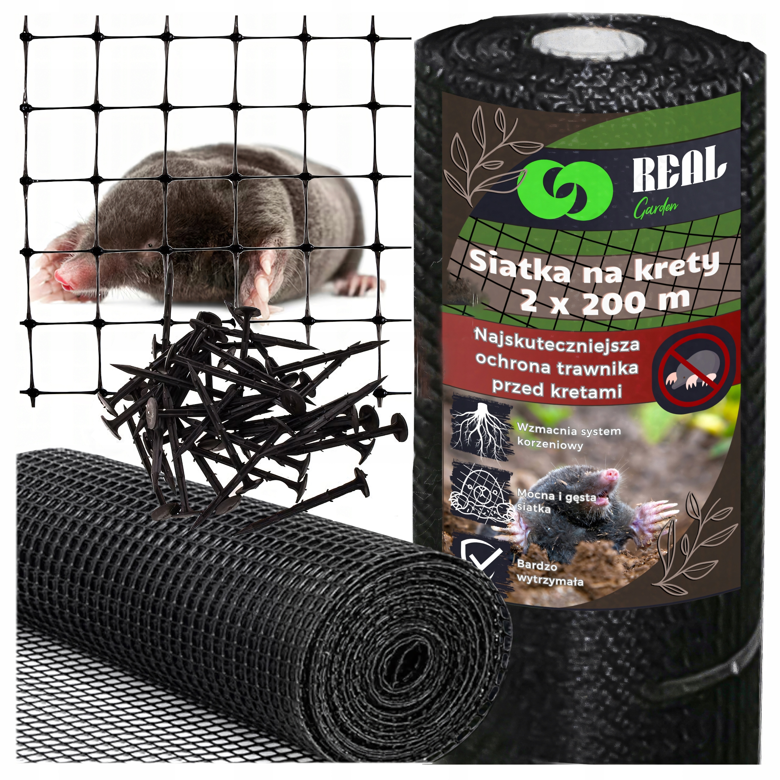 Siatka na Krety Przeciw Kretom Mocna 2x200m 30g Gęsta Wytrzymała 100 Kotw