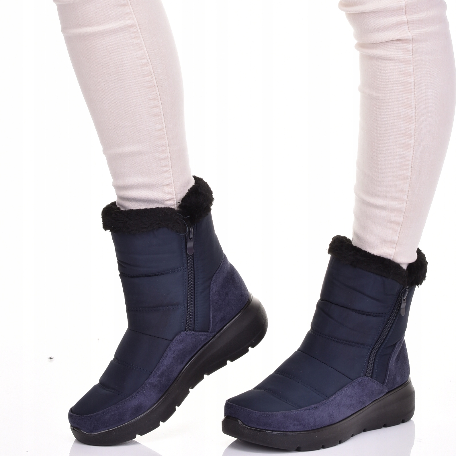 WYGODNE ŚNIEGOWCE NA ZAMEK OCIEPLANE DAMSKIE BUTY ZIMOWE GRANATOWE Marka inna