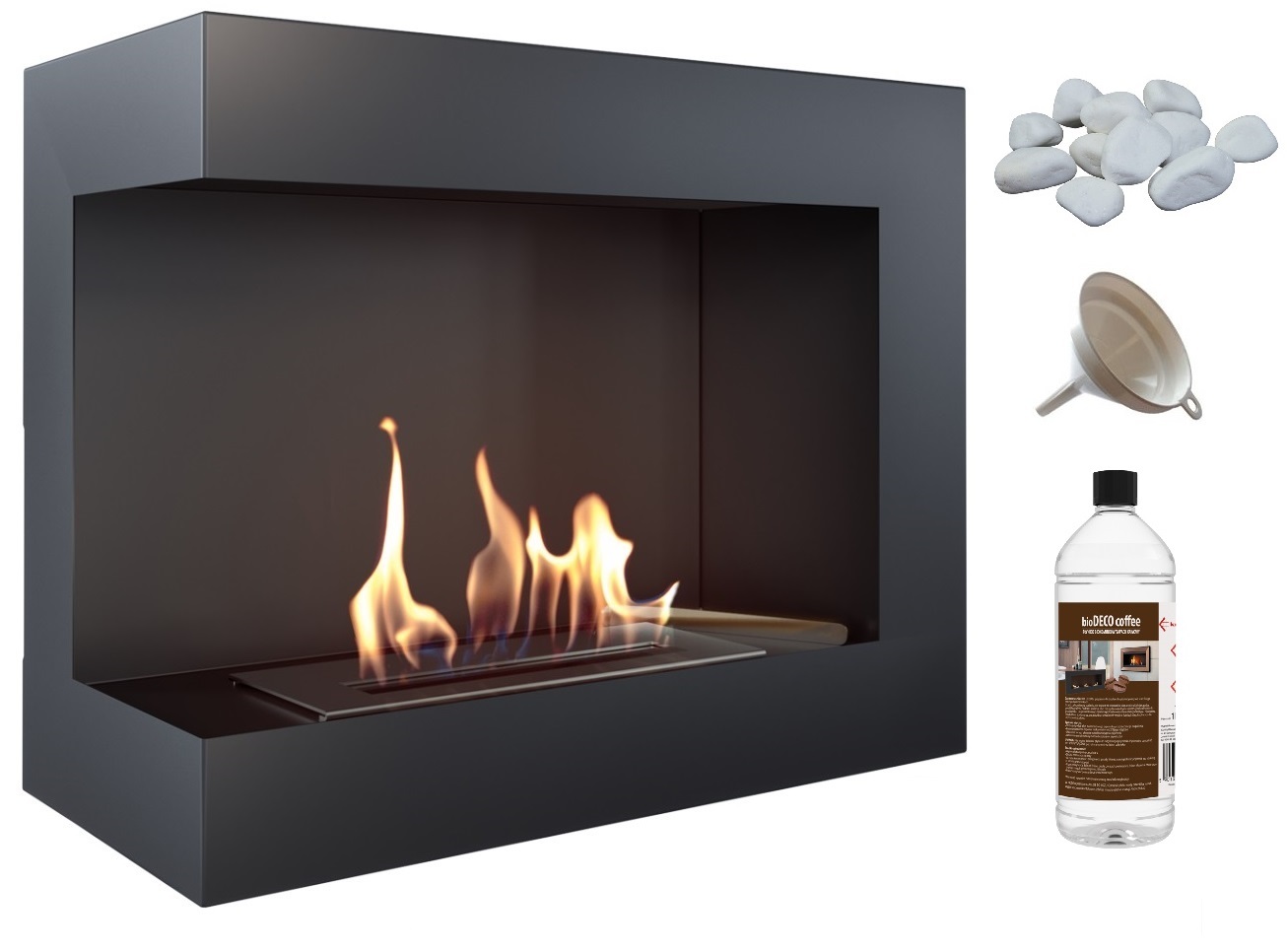 BIOKOMINEK wiszący bezdymny narożny DELTA lewa 600 czarny do zabudowy