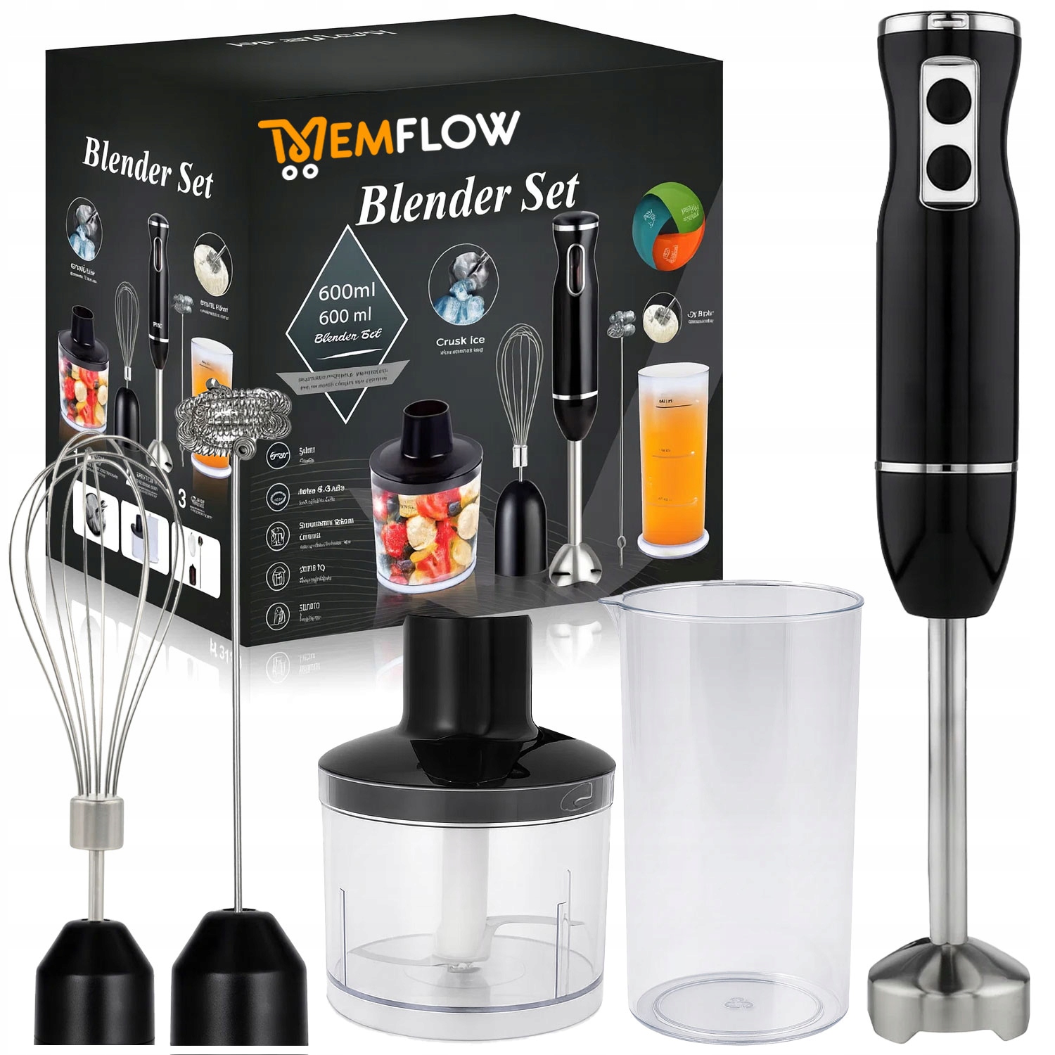 Blender Ręczny Wielofunkcjyjny Mikser Malakser 5W1 Rozdrabniacz 1600W