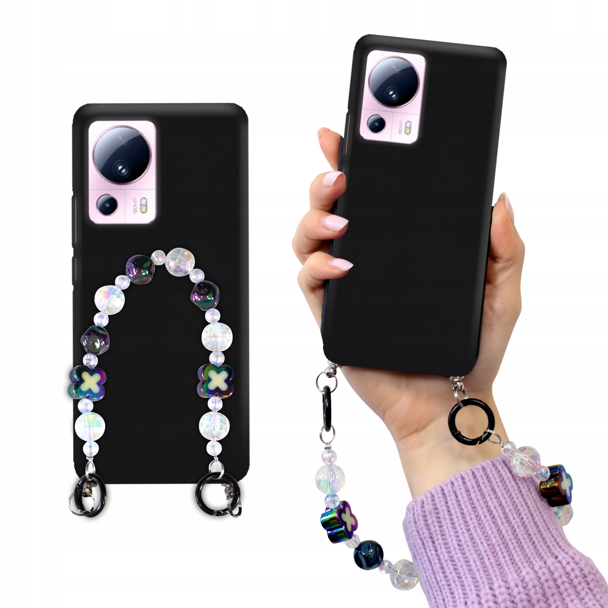 Puzdro Pre Xiaomi 13 Lite Matné Čierne Prívesok Korálky Holo