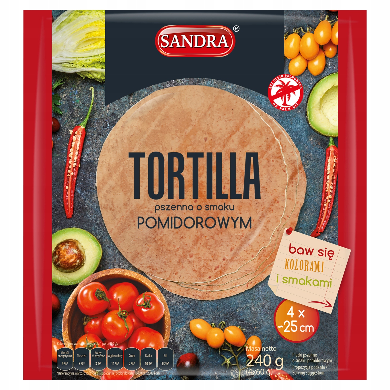 

Sandra Tortilla pszenna o smaku pomidorowym 240 g