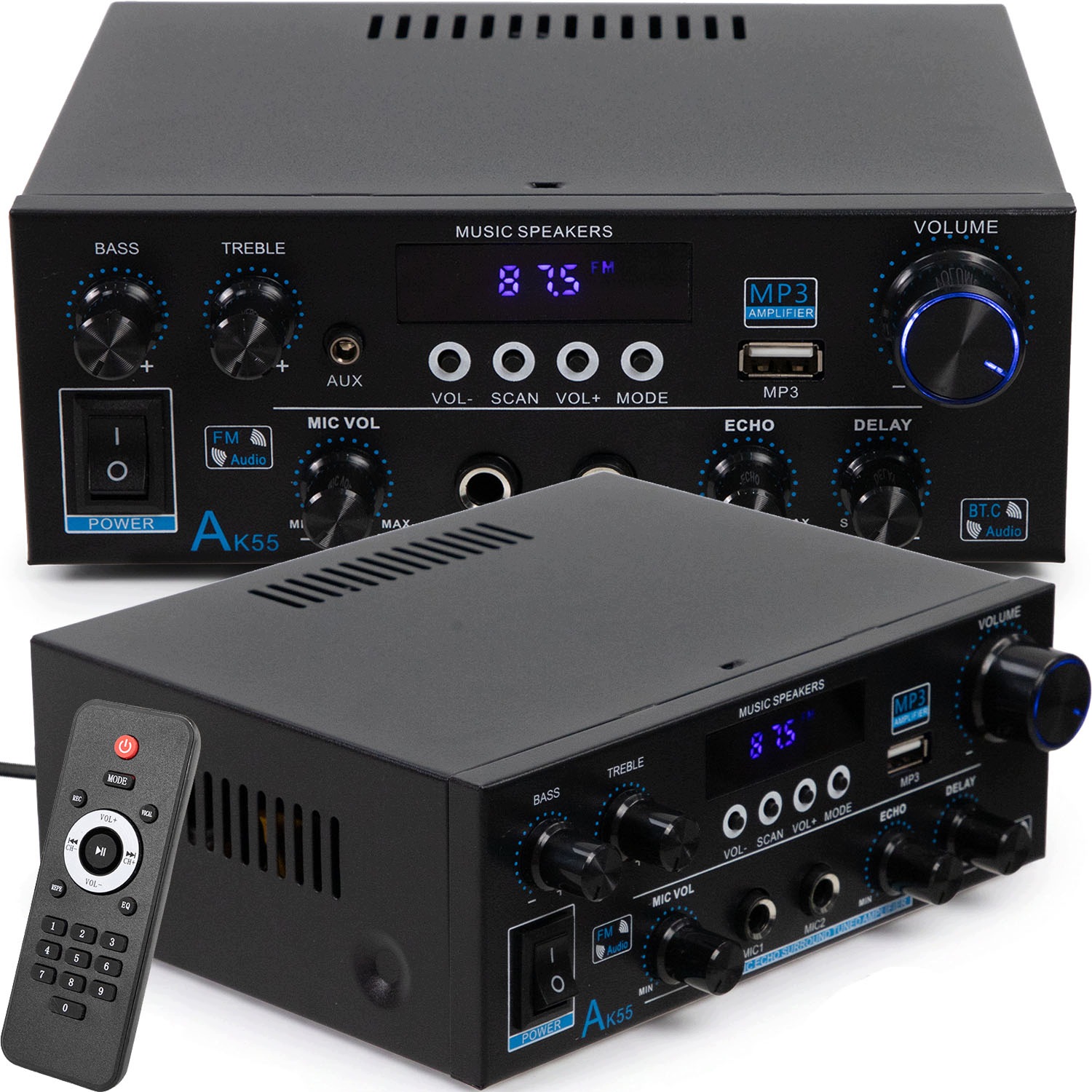 Digitální stereo zesilovač Bluetooth Rádio Fm MP3 Opt/COA/AUX/RCA/USB Bedee