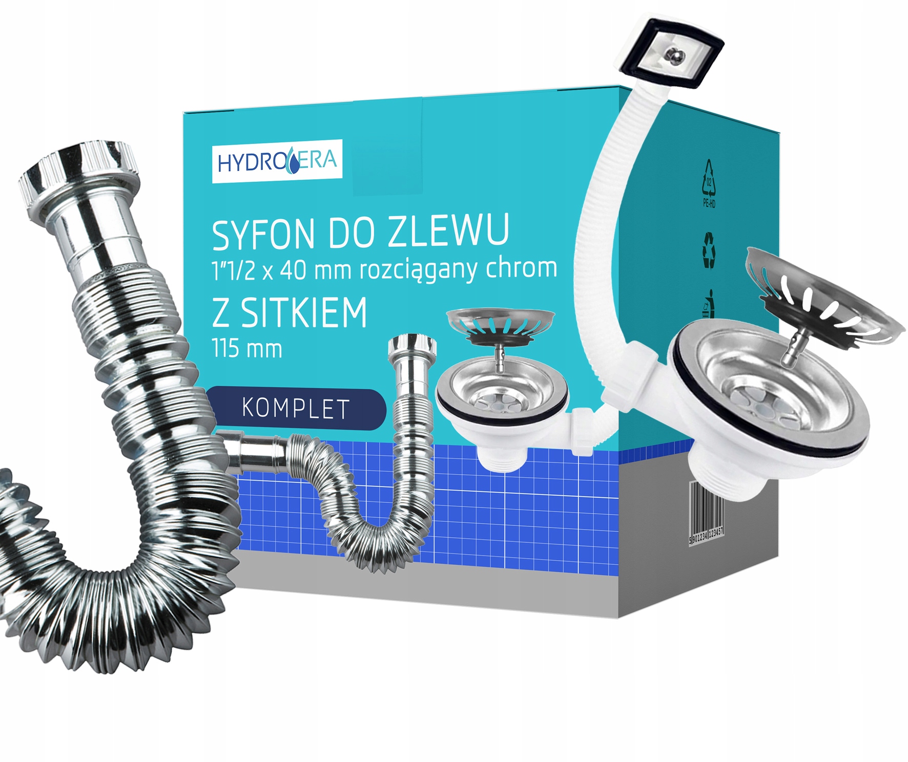 SYFON DO ZLEWU OSZCZĘDZAJĄCY MIEJSCE REGULOWANY DN 40/50 Z SITKIEM 115 MM EAN (GTIN) 5904824806853