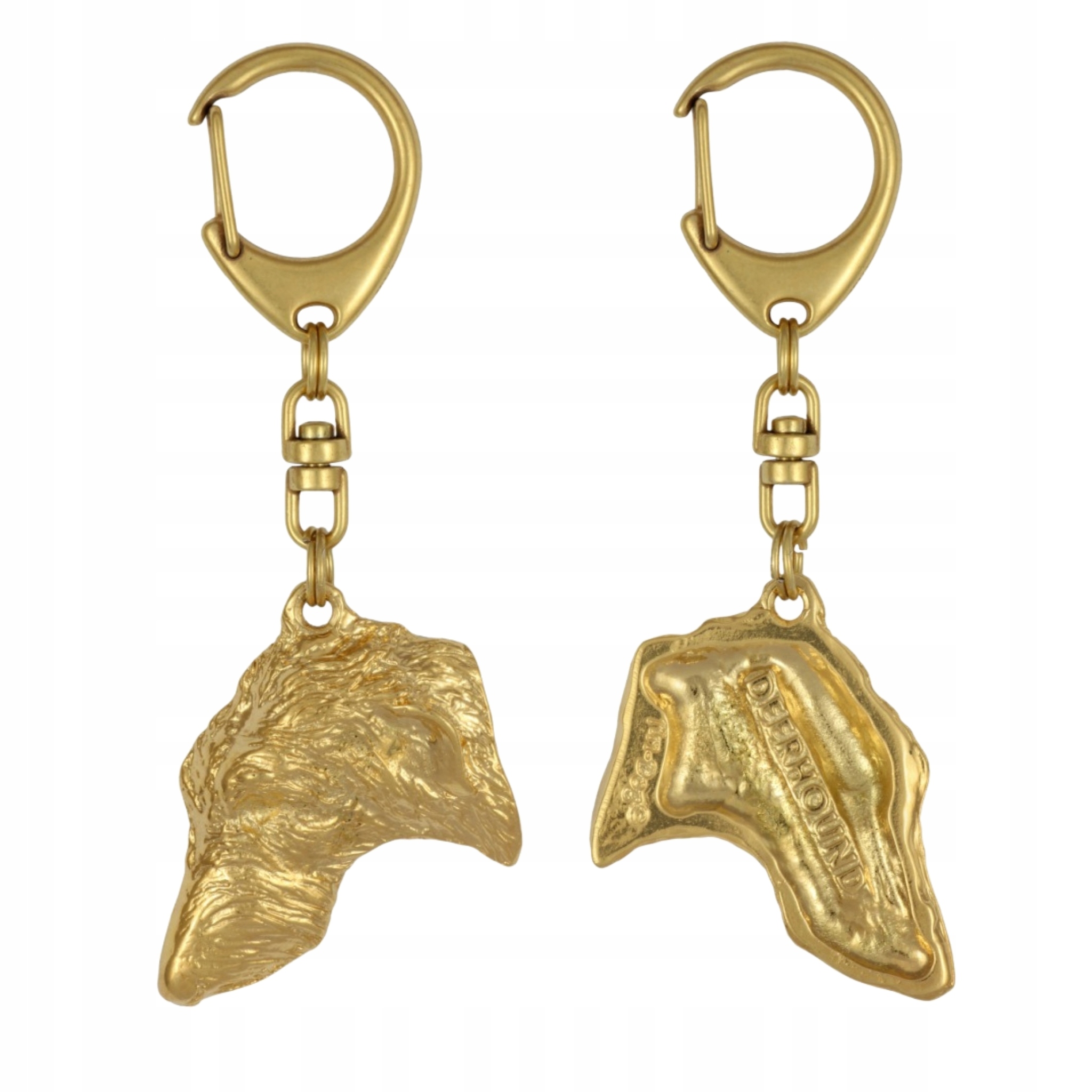 Skotský chrt, Deerhound – pozlacený přívěsek na klíče na klíče se psem v krabičce